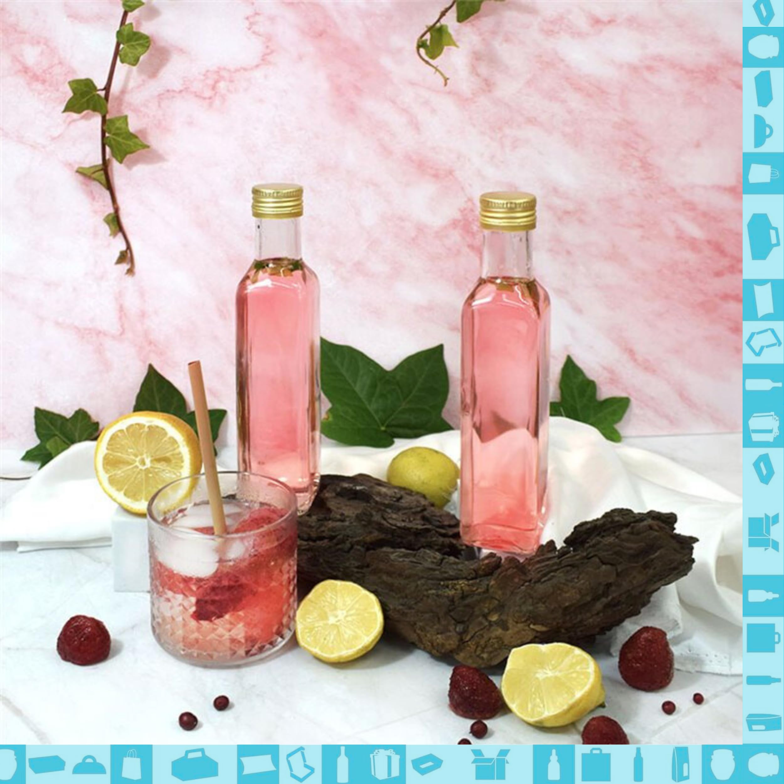 Espirito Rebelde 20 Bottiglie di Vetro 250ml con Tappo a Vite Dorato + 20 Scatole | Olio d'Oliva, Aceto, Alcool, Salse | Oliera in Vetro