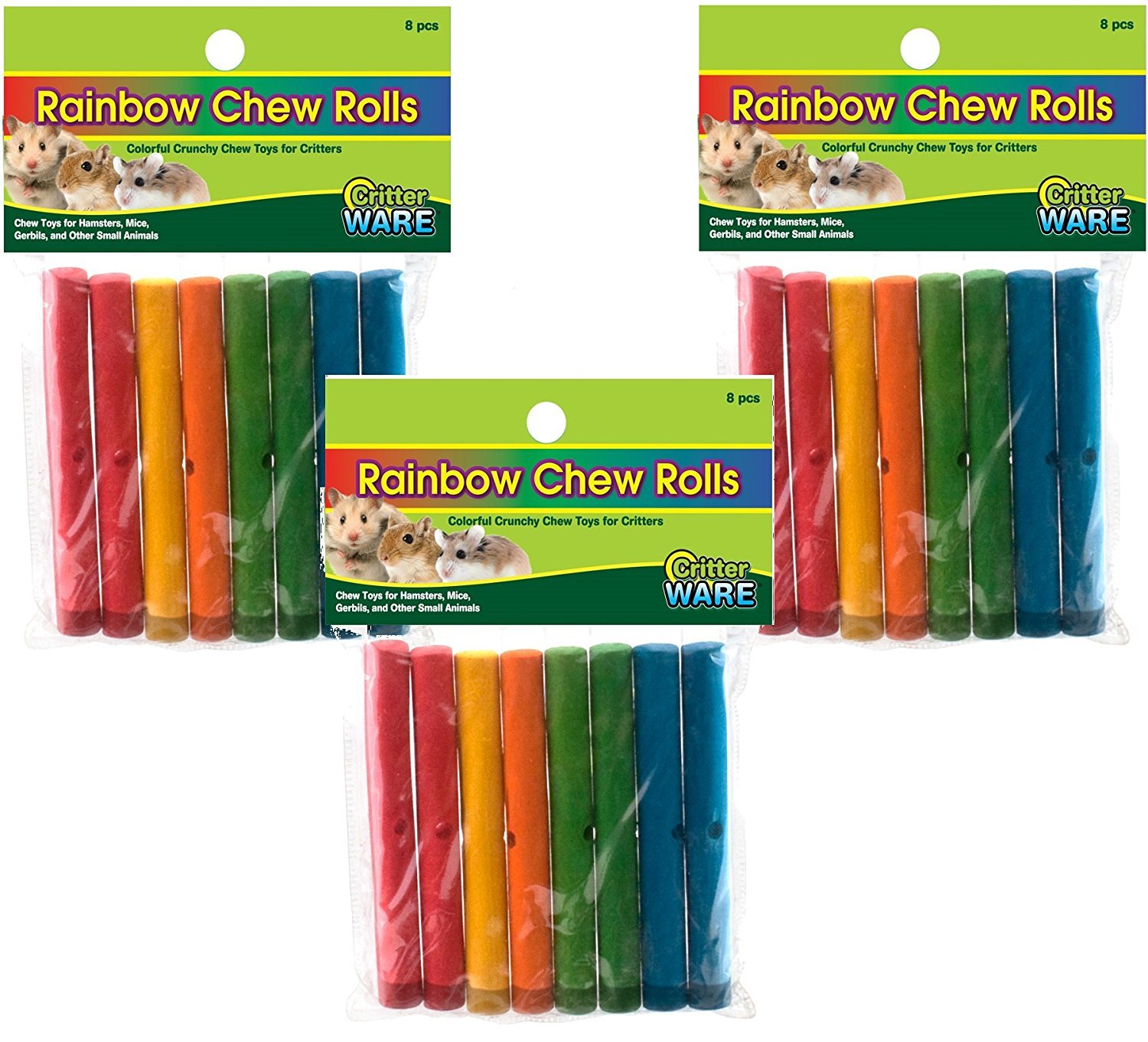 Ware Manufacturing 24 Piece Assorted 6.75" Rainbow Chews Rolls (3 Packages with 8 Rolls Each)