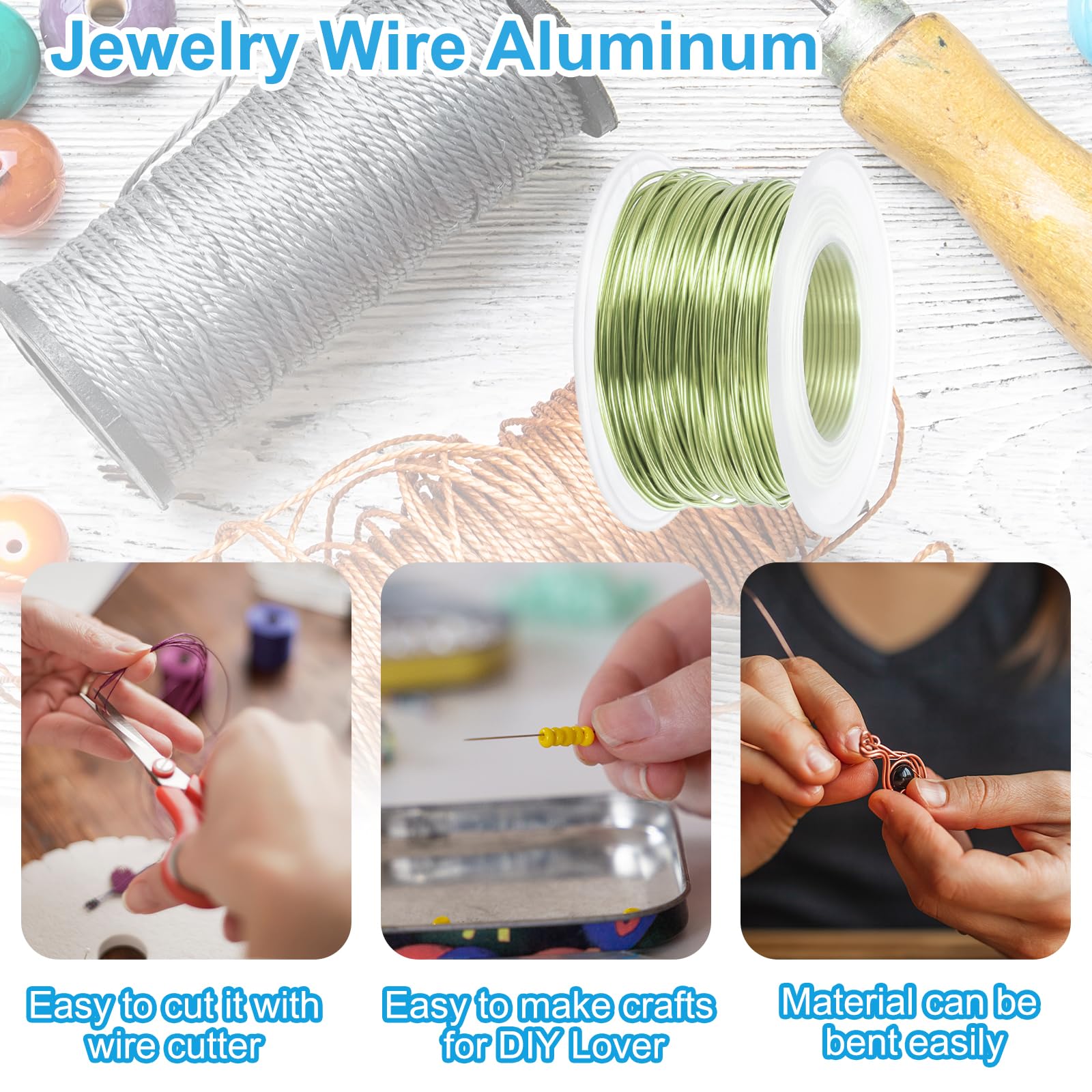 PATIKIL 18 Gauge 1mm Aluminum Craft Wire, 98.4 Ft Metal Wire Armature Bendable Wire for Jewelry Making Metal Wrap DIY Apple Green - Image 3