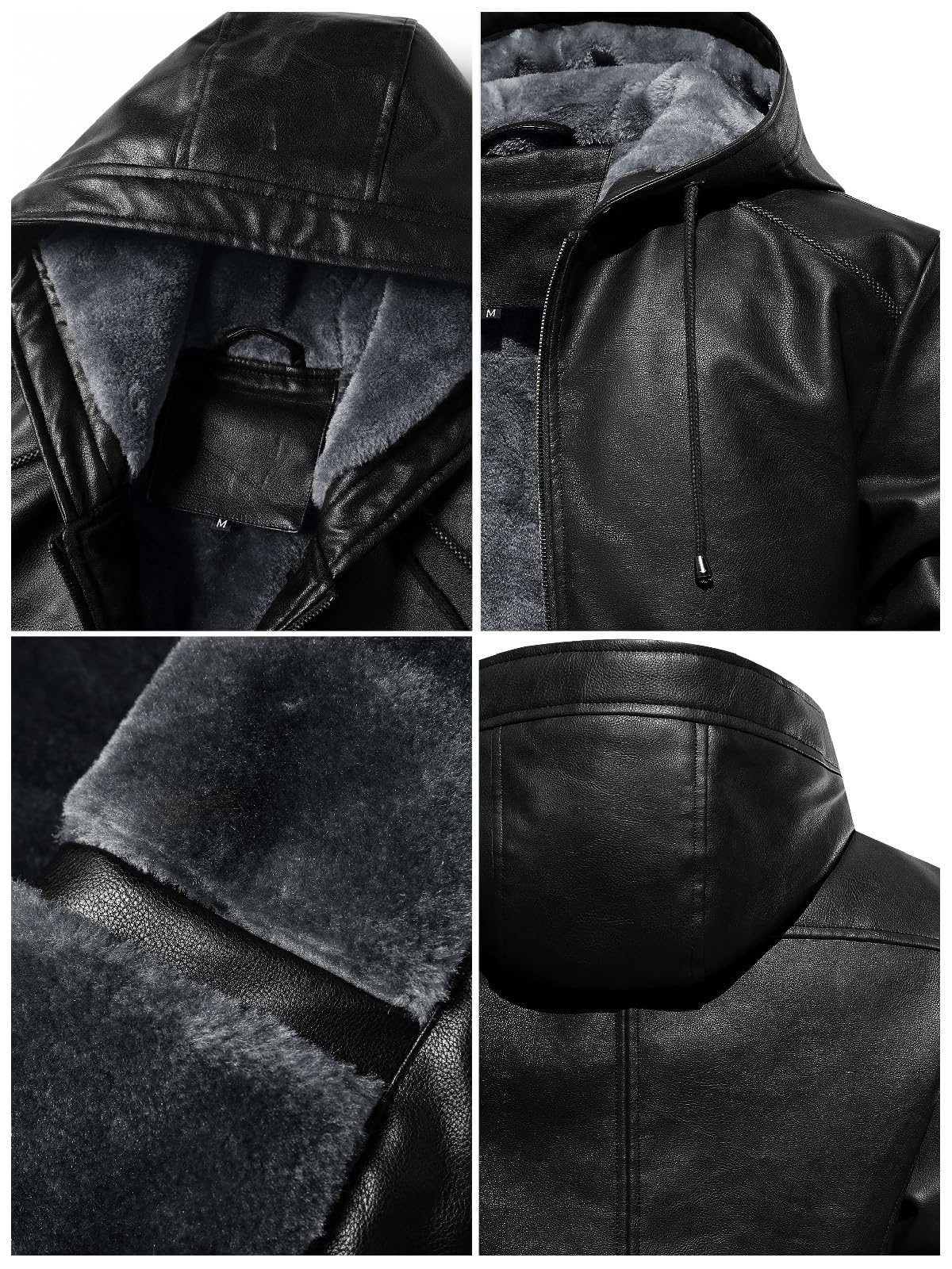 Uusollecy Chaqueta Cuero Hombre de Invierno con Forro Cálido Capucha Resistente al Viento y Cremallera