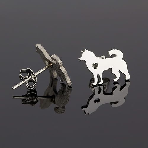 Miniatura 4 de Regalos Husky para mujer aretes de perno para mamá y perro plateado, Metal