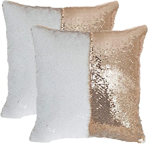 JYFLZQ Fundas de Almohada de Lentejuelas para Sublimación en Blanco 16''x16'' - Juego de 2 Fundas de Cojín de Lentejuelas Reversibles con Efecto