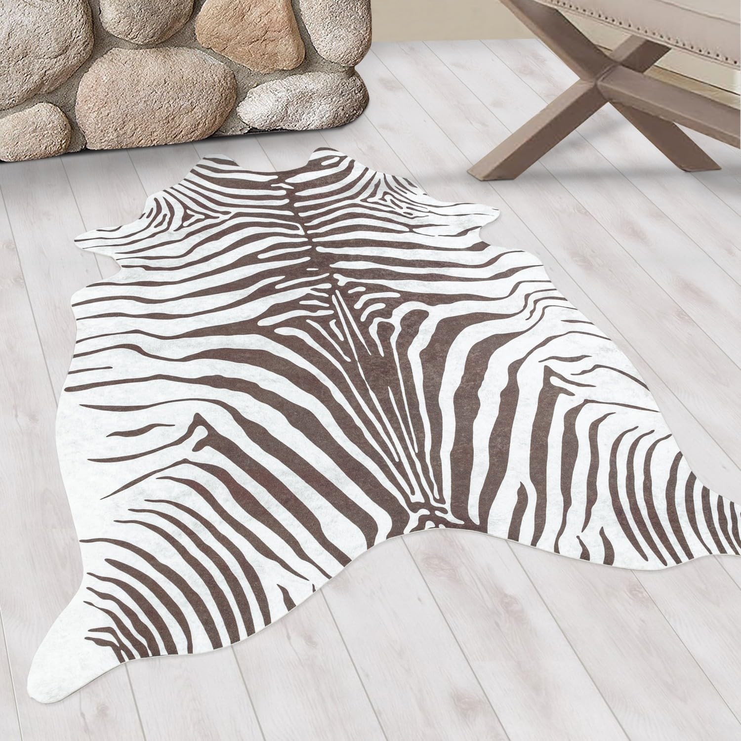 Tapis Lavable, Imitation Peau de Vache, Couleur Marron-Blanc, Tapis pour Le Salon