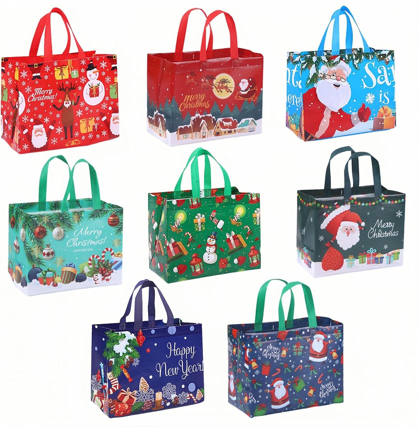 8Pcs Christmas Tote Bags, Xmas Bags, Xmas Gift Bags, Christmas Bags Christmas Bag Large