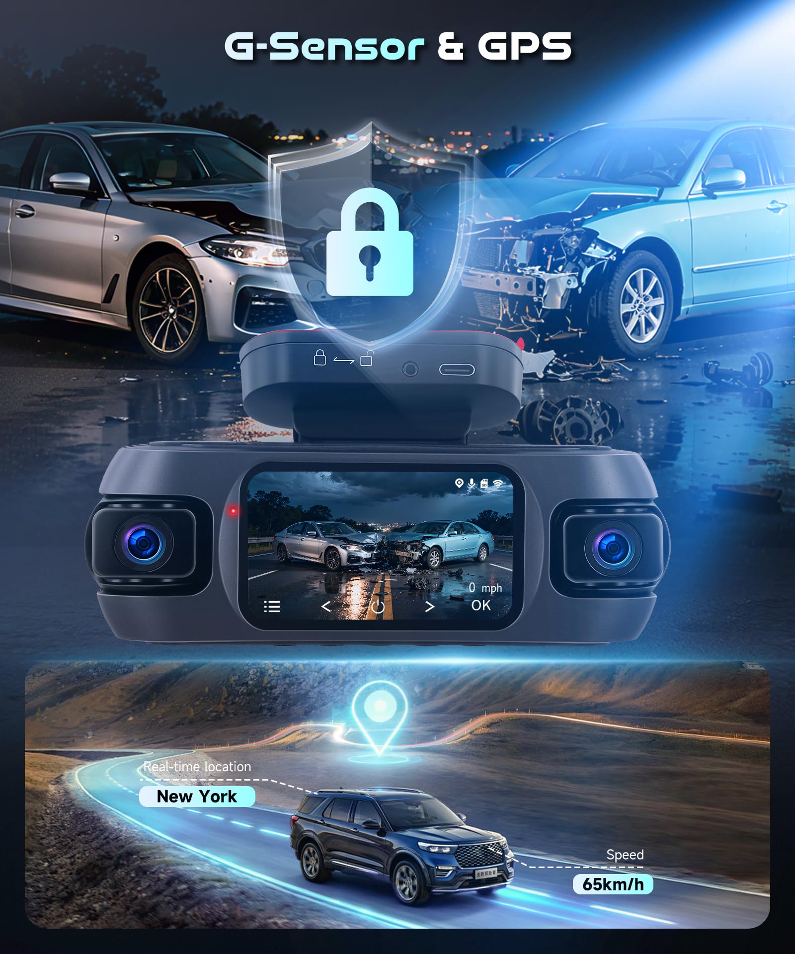 Rimoody Dashcam 4K 4 Cámaras, WiFi App Viidure, Cámara Coche Grabadora 360° con GPS, Visión Nocturna, G-Sensor, Sistema de 4 Canales (4K + 1080P) para Coche con 64 GB Tarjeta