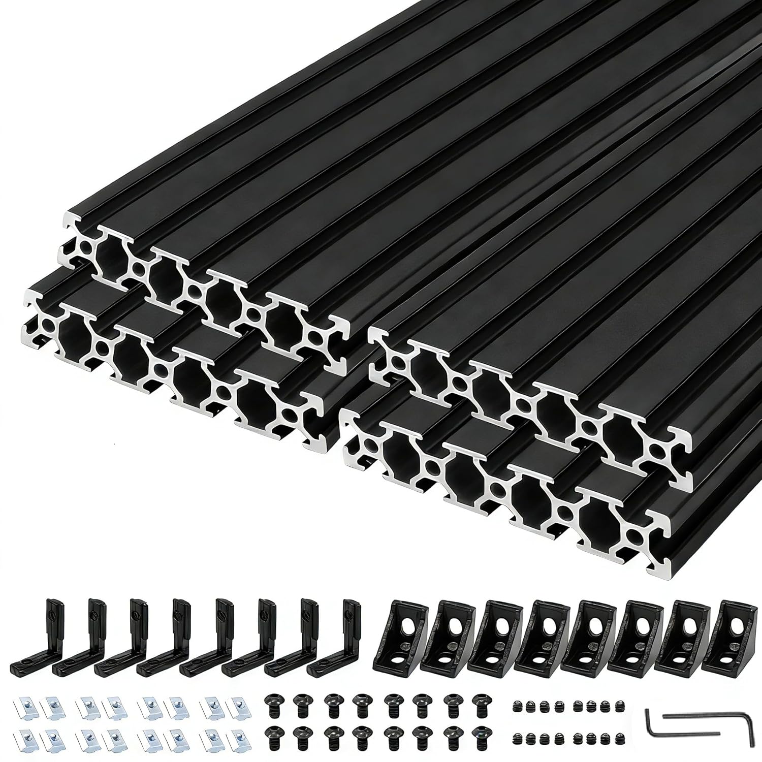 2Pack 20100 T Slot Aluminum Extrusion 400mm Black Extruded Aluminum Profile 20x100 T-Slotted Framing European Standard Anodized Linear Rail for 3D Printer Accessories Parts