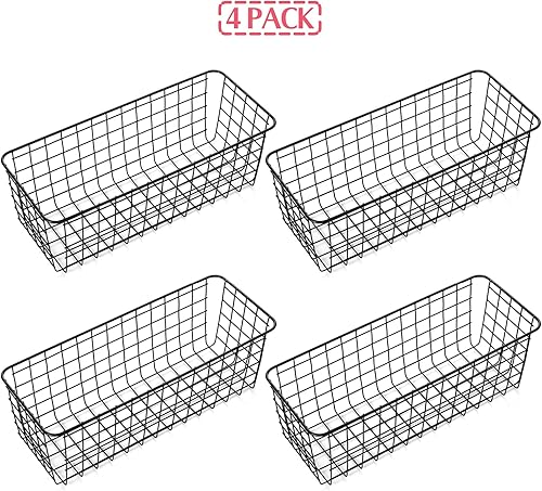 Miniatura 8 de Paquete de 4 cestas de almacenamiento de alambre para el hogar, contenedores de metal montados en la pared, contenedores organizadores para cocina,