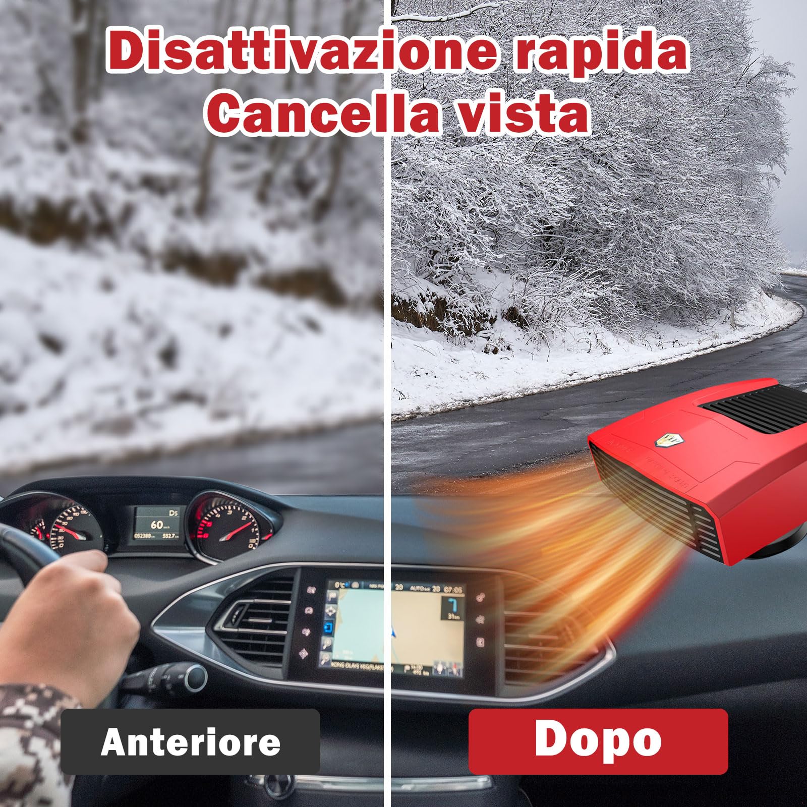 EONDEVO Riscaldatore Auto 12V 3 In 1 - Sbrinatore Rapido, 2 Modalità, Regolabile A 360° Per Guida Sicura - Foto 2
