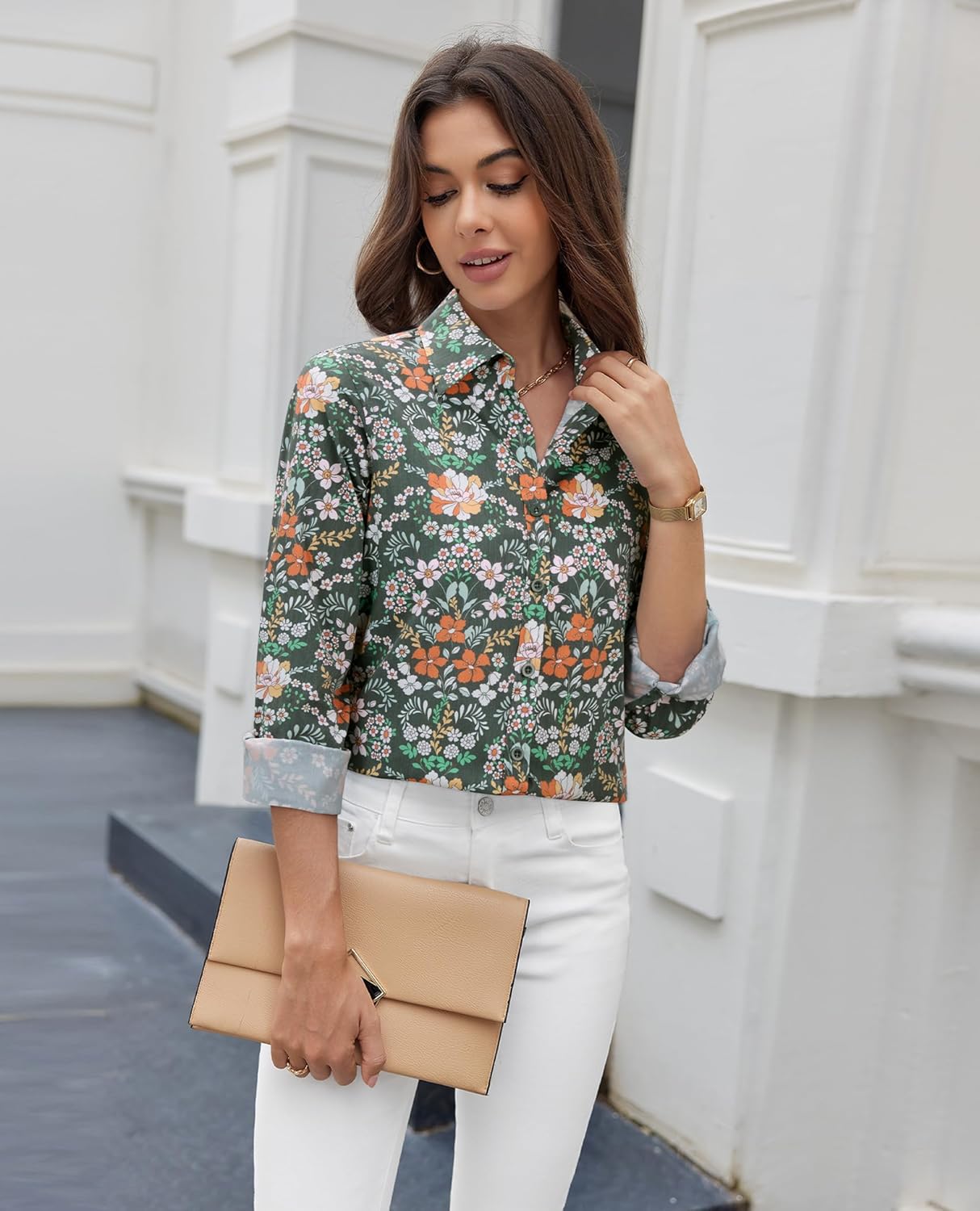 siliteelon Button Down Shirts for Women Dress Shirt Cotton Long Sleeve Collared Shirt Business Work Office Blouse Top - Image 2