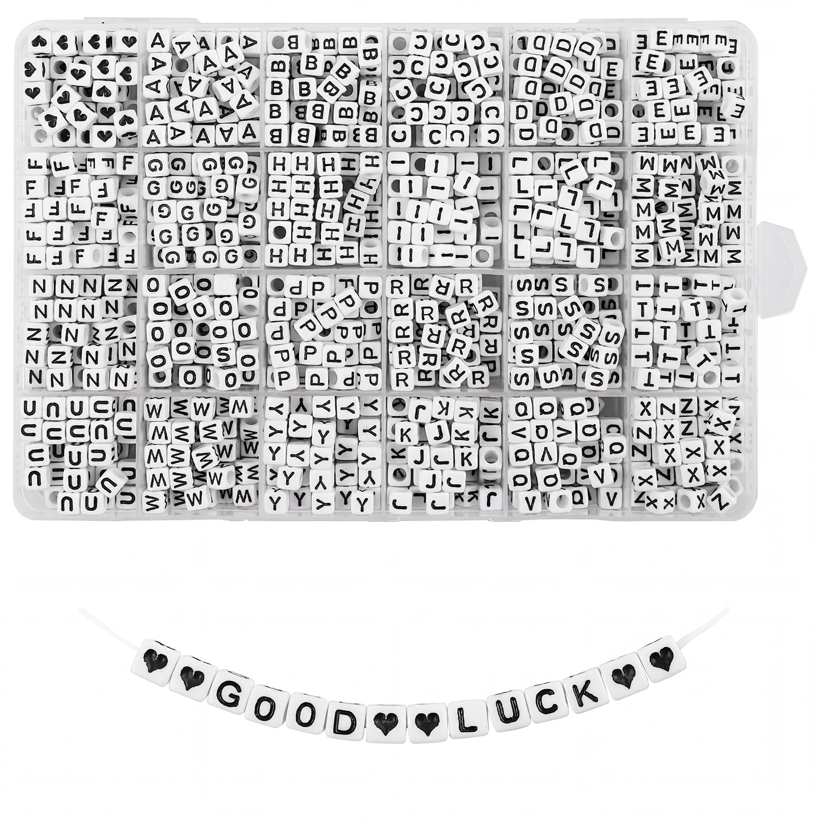 Quefe White 1440Pcs Acrylic Letter Beads Cube Sorted Alphabet Beads For Jewelry Making, Bracelets, Necklaces, Key Chains (6 X 6Mm)