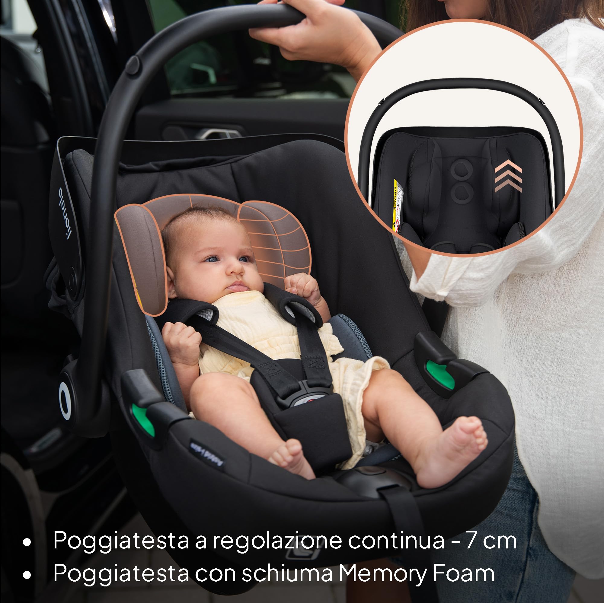 LIONELO ASTRID i-Size Seggiolino Auto Neonati 40-87cm Ovetto gr 0+ Montaggio rivolto all'indietro con Cintura di sicurezza, Protezione laterale, Cintura di sicurezza a 3punti Inserto Dri-Seat