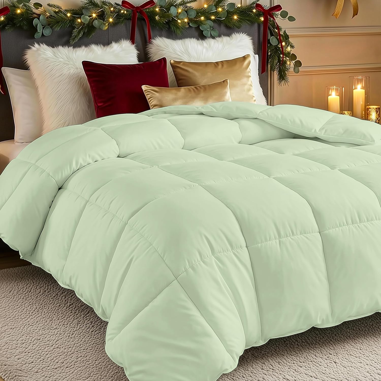 Utopia Bedding Comforters Queen Size, All Season Duvet Insert, Down Alternative Box Stitched Bed Comforter with Corner Tabs, Machine Washable (Sage Green)