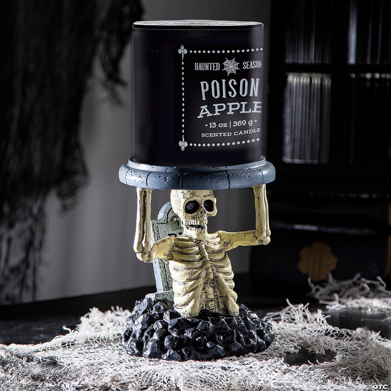 5 1/2" x 6 3/4" Halloween Skeleton Gravestone Resin Candle Holder