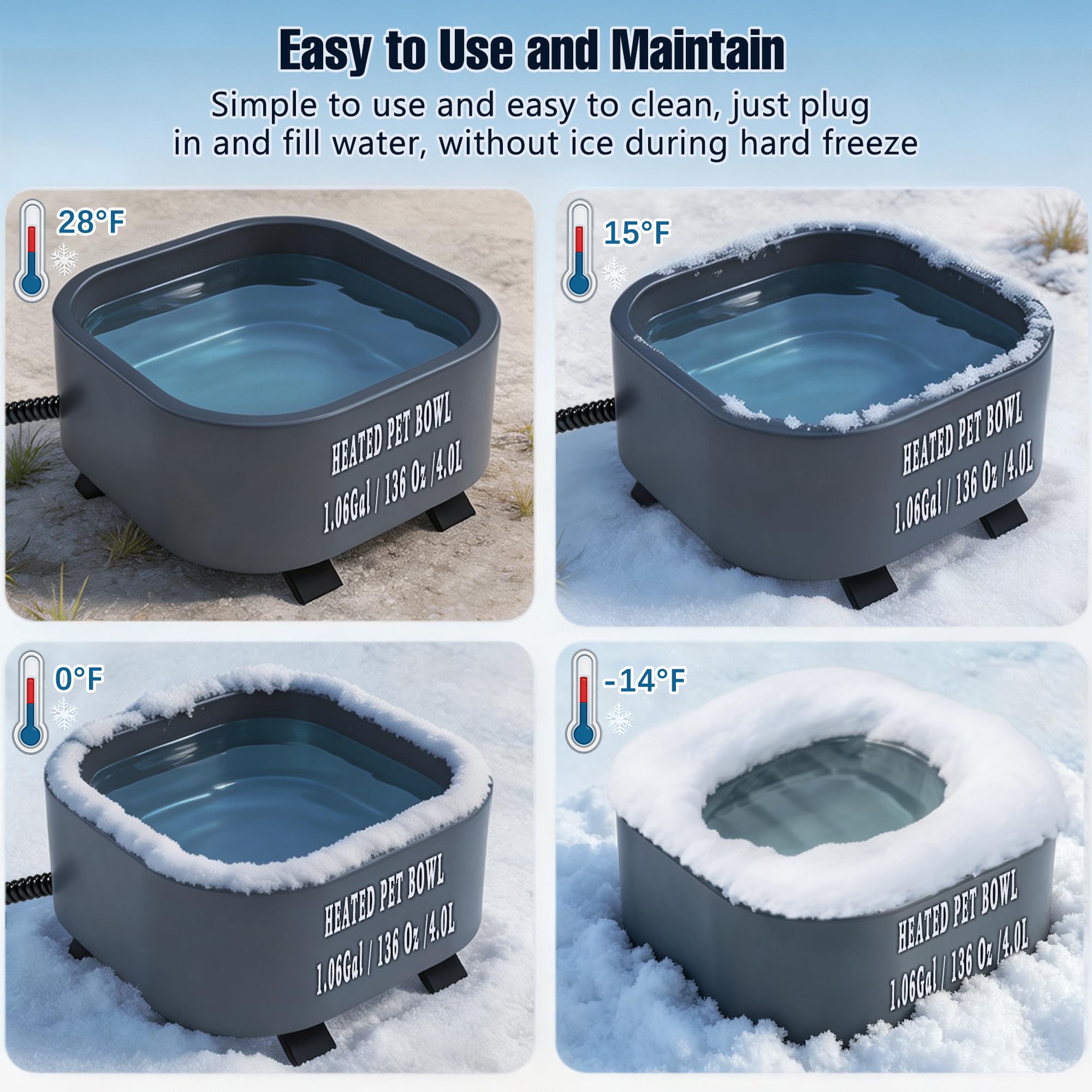 Cuenco de agua calentado, cuencos grandes para perros con