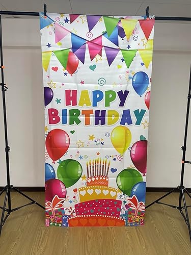Miniatura 3 de Pancarta colorida de 3 x 6 pies para puerta de fiesta de cumpleaños para niños, recién nacidos, baby shower, feliz cumpleaños, globos de fondo,