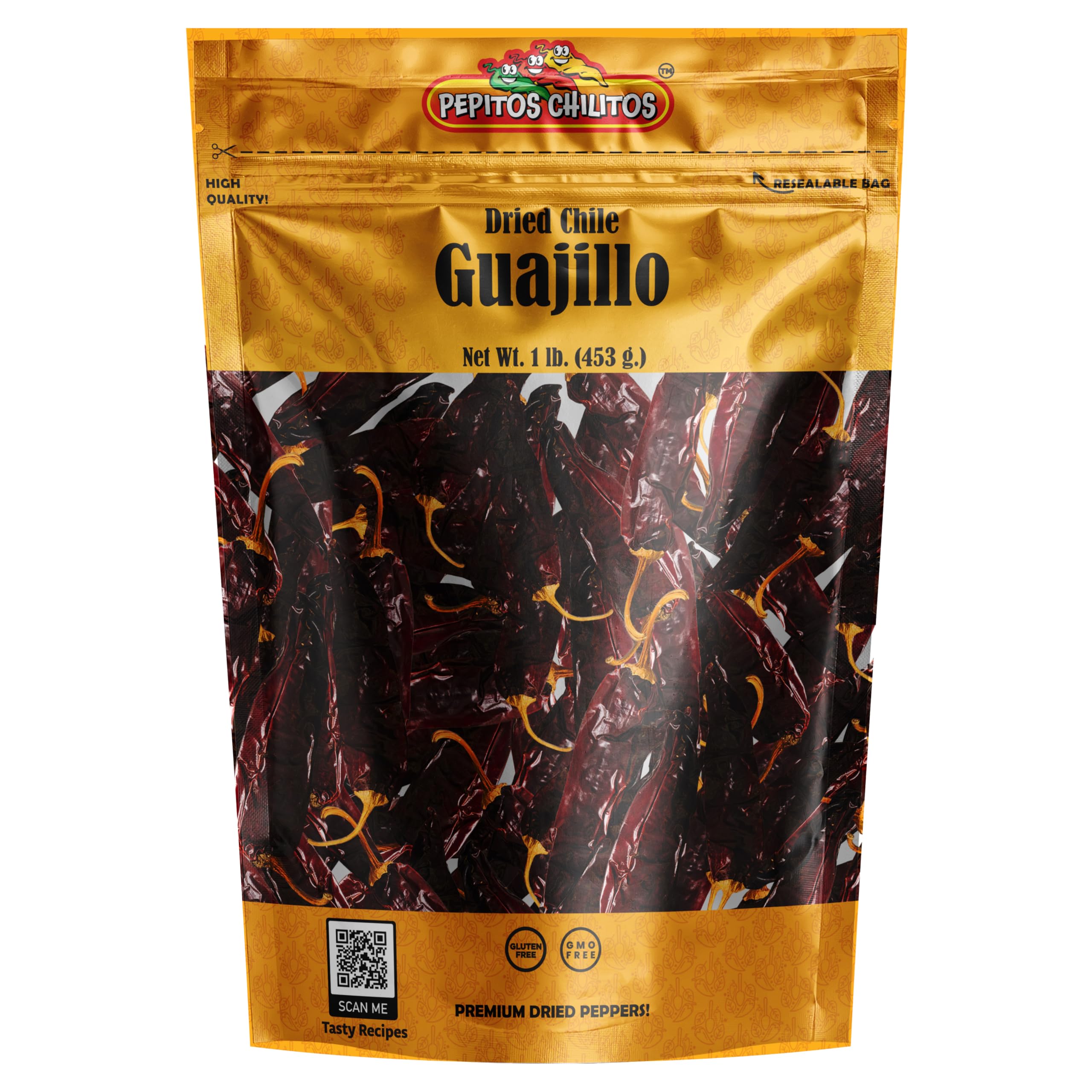 PEPITOS CHILITOS Chile Guajillo 16 oz. Resealable Bag - Natural and Premium - Great For Mexican Recipes Like Salsa, Tamales, and Stews.