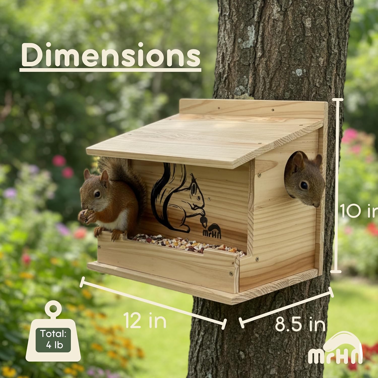 MrHN Front Feeder Squirrel House - Squirrel Houses for Outside Nesting, Squirrel Nesting Box, Squirrel Boxes for Outside, Chipmunk Houses MrHN Front Feeder