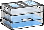 DALTACK Paper Desk Organizer, 3-Tier Letter Tray, Multifunction Desk Organizer, Desktop File Folder Organizer, Desk Organizers and Accessories for Home Office, Black