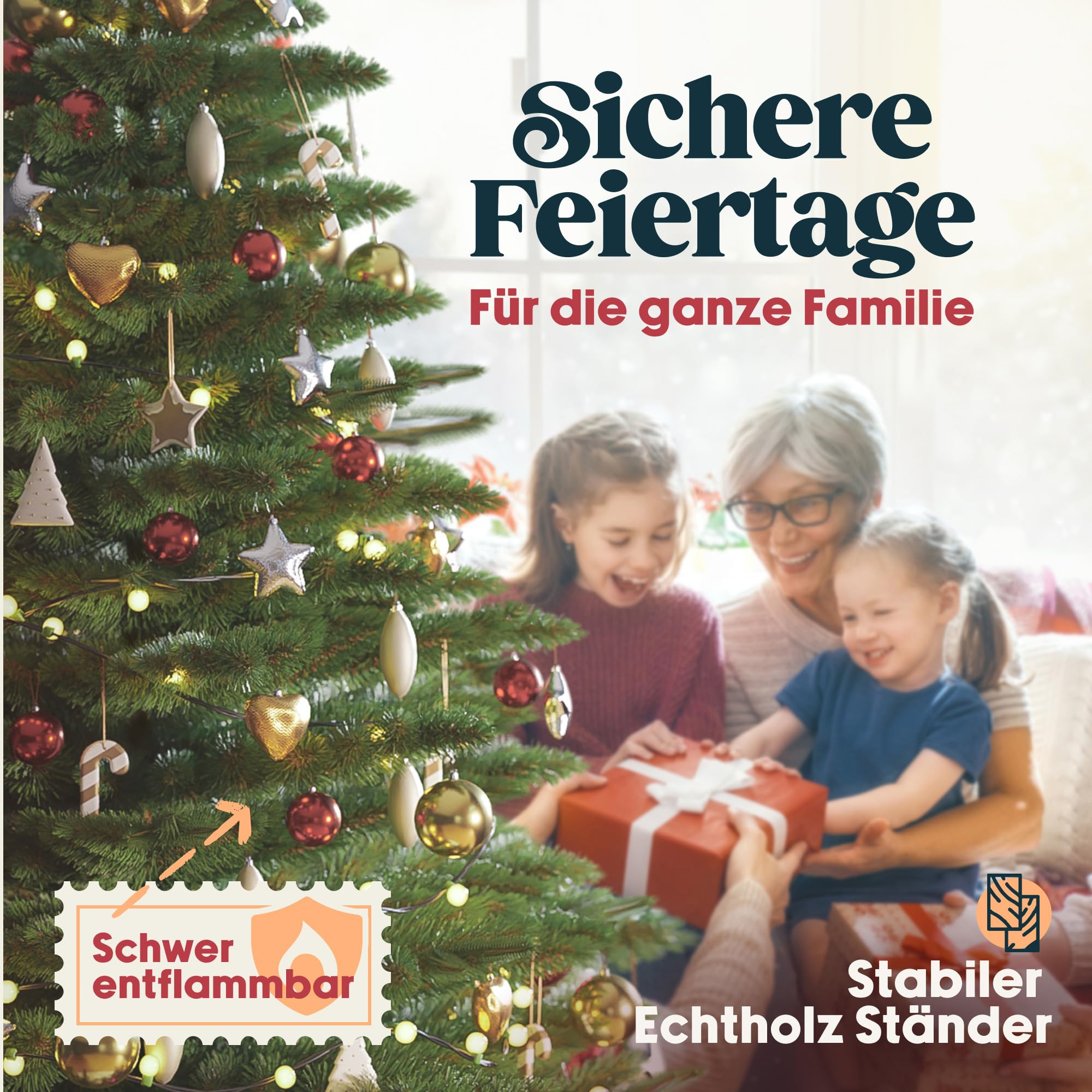 Premium Weihnachtsbaum künstlich 180cm - TESTSIEGER 10 Jahre GARANTIE - Naturgetreu, dichte Zweige, Künstlicher Weihnachtsbaum mit Holzständer, Christmas Tree Tannenbaum künstlich 180 cm Pure Living