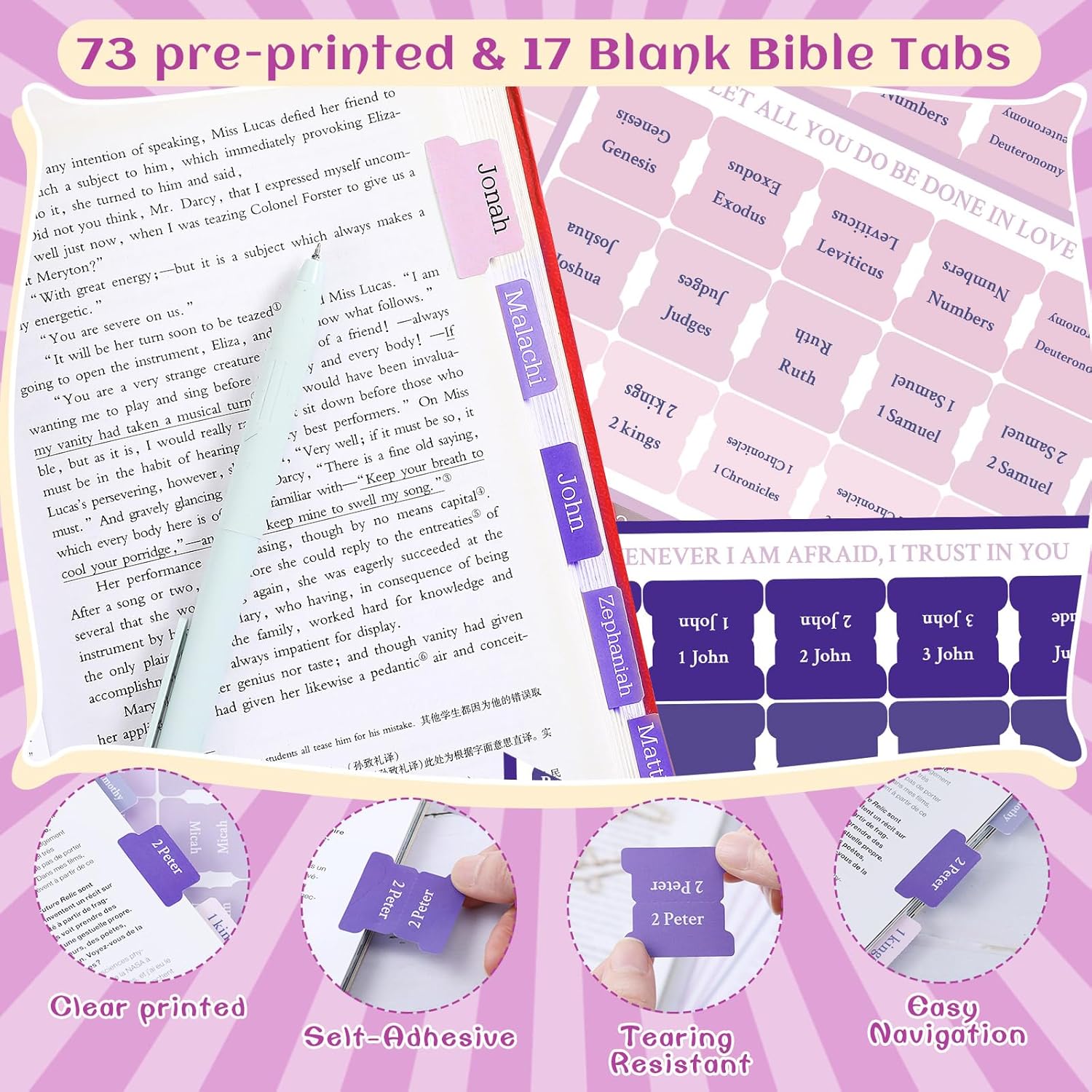 Dunzoom 137 Pcs Bible Study Supplies Journaling Kit 1 Pencil Case 12 Highlighters 4 Sticky Notes 6 Gel Pens 35 Paper Clips 3 Tapes 1 Markers 75 Tabs for Christmas Bible School Gifts(Pink Purple)