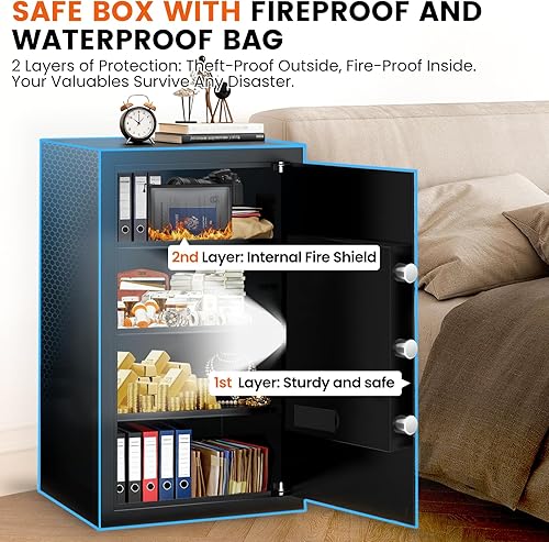 Miniatura 6 de Caja fuerte grande de 6.0 pies cúbicos con bolsa impermeable ignífuga, teclado electrónico, llaves de repuesto, sistema de alerta inteligente y 3