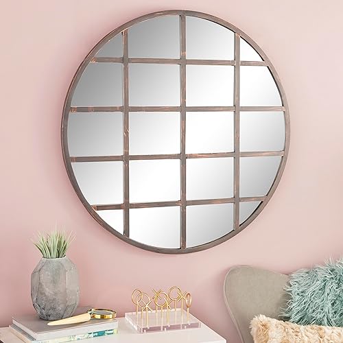 Miniatura 5 de CosmoLiving by Cosmopolitan Espejo de pared de metal para habitación, espejo de entrada con marco de rejilla, espejo montado en la pared 36 x 1 x 36