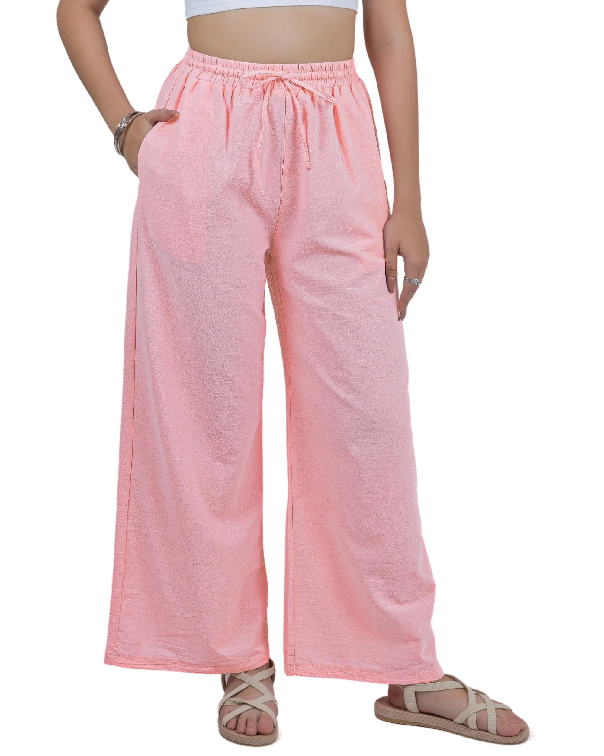 LOFBAZWomen Cotton Linen Wide Leg Palazzo Drawstring Pants Casual High Waist Flowy Trousers Lounge Summer Pant with Pockets