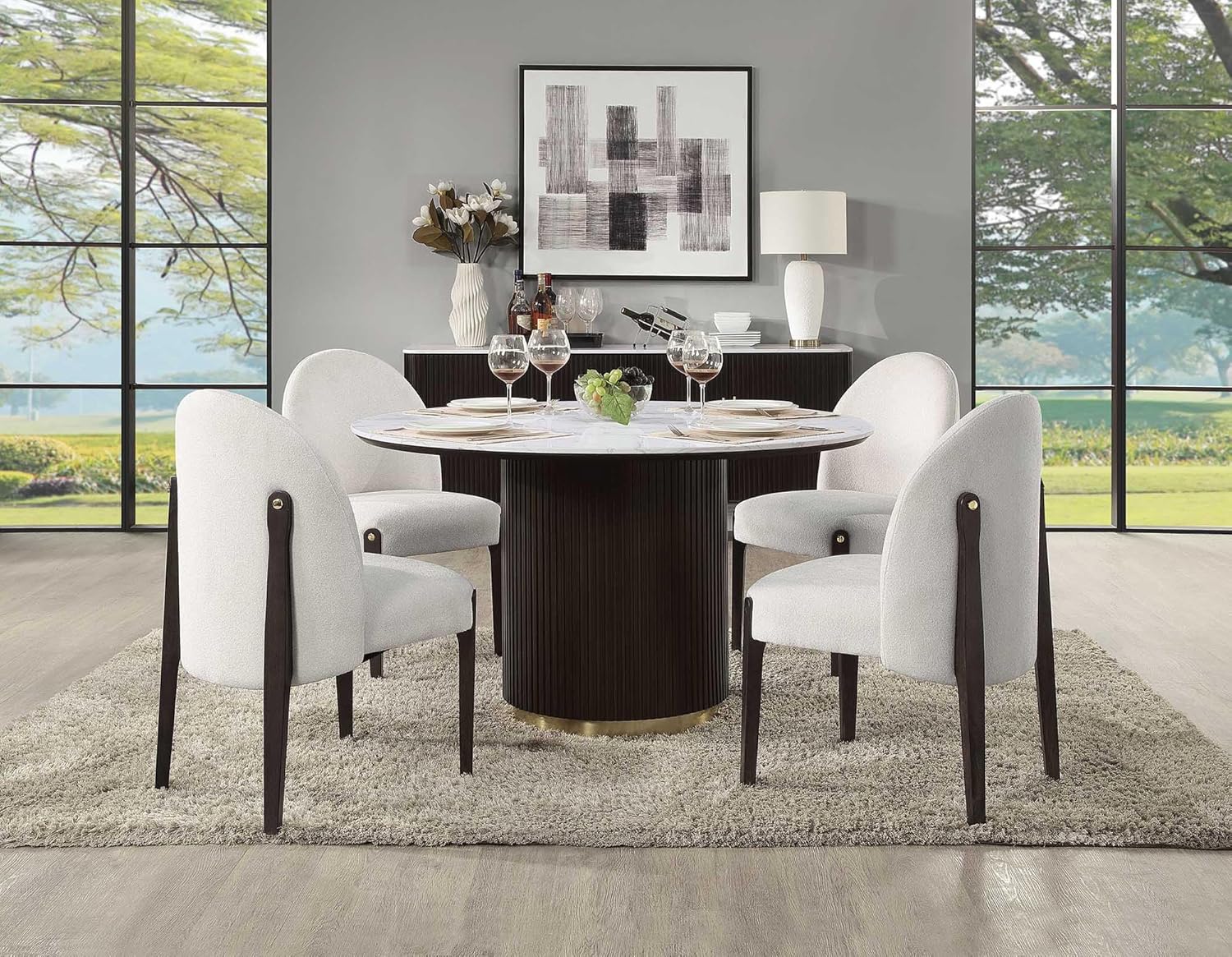 Acme Clayten Wood & Fabric Upholstered Side Chair in Beige & Espresso (Set of 2)