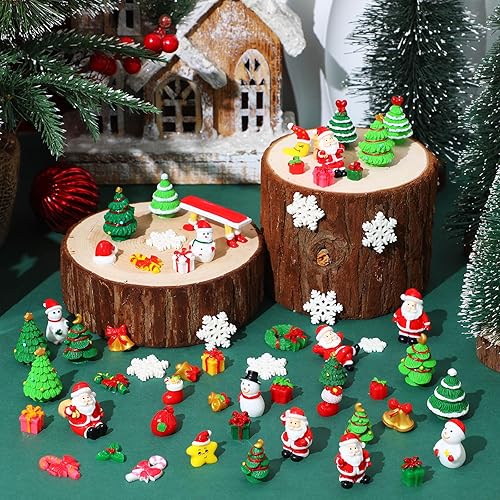 Miniatura 5 de Barydat 100 Pcs Christmas Miniature Figurines Bulk Mini Crafts Resin Santa Claus Snowman Ornaments Kit for DIY Christmas Snow Globes Garden