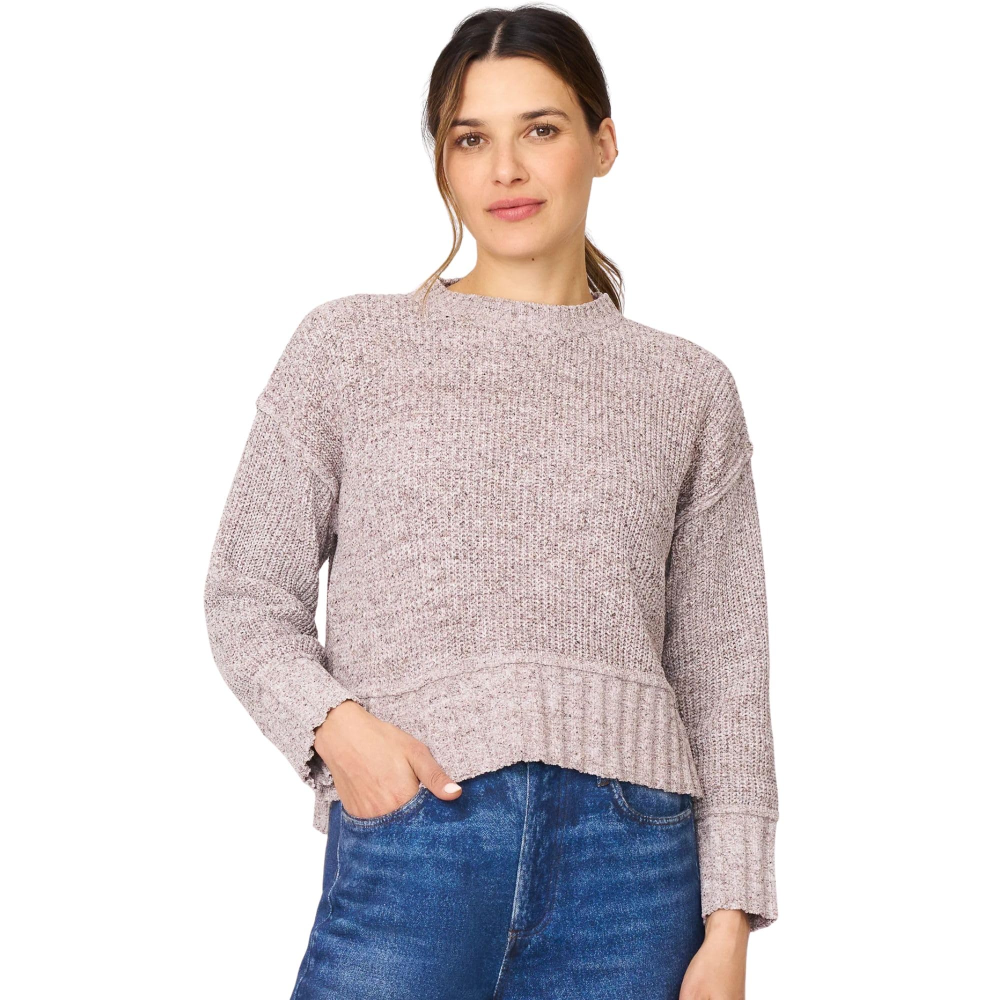 Cable Gauge Womens Heathered Yarn Relaxed Lounge Sweater