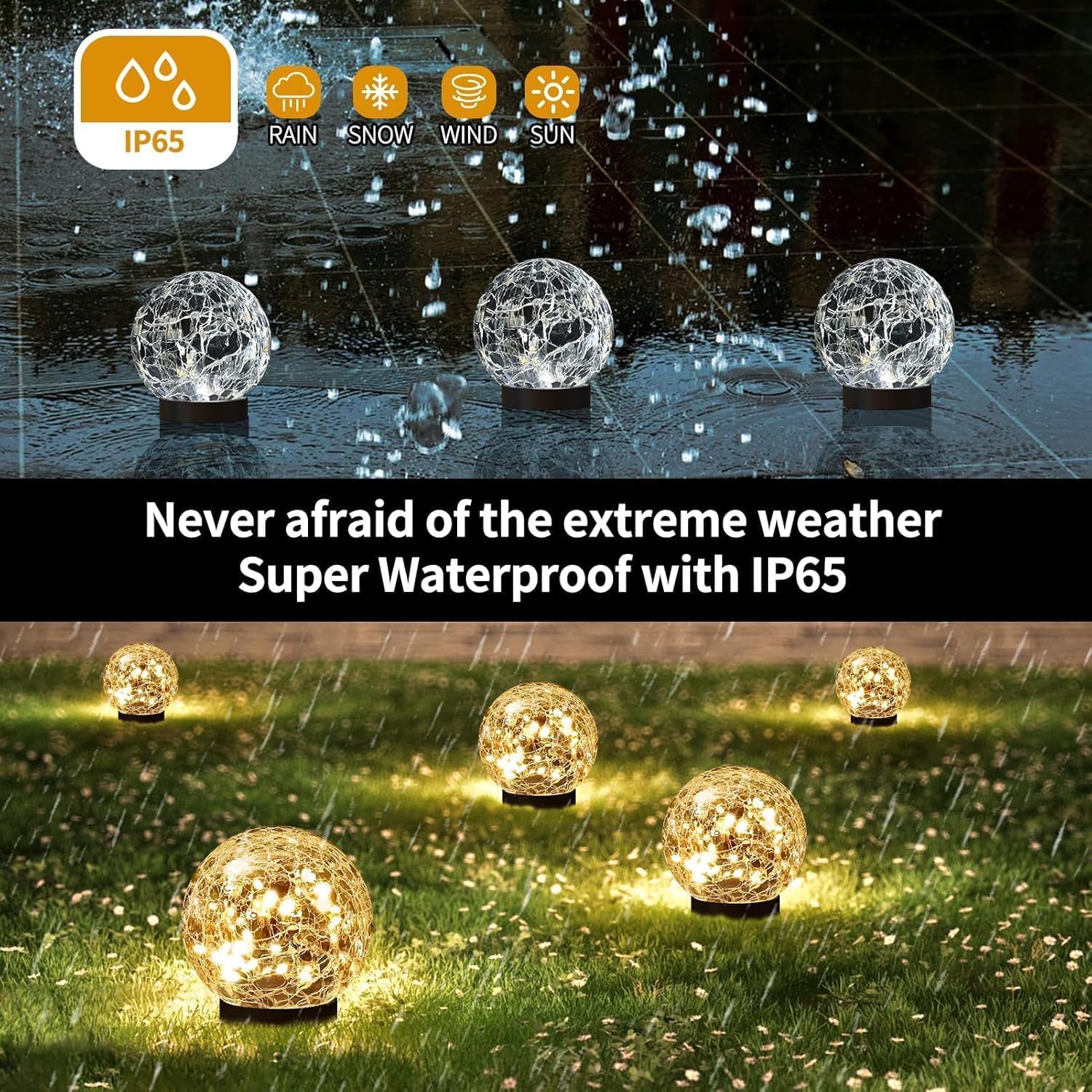 4 Stück Solar Crackle Glaskugel Garten Lichter Warm LED