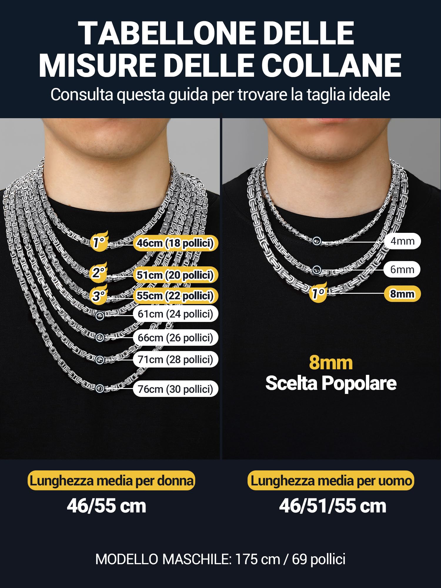PROSTEEL Bizantina Collana Uomo Acciaio a Catena Catenina Uomo Argento Nero 18K Oro Catena Punk Bizantina Hiphop Punk 4MM 6MM Impermeabile Non scolorisce