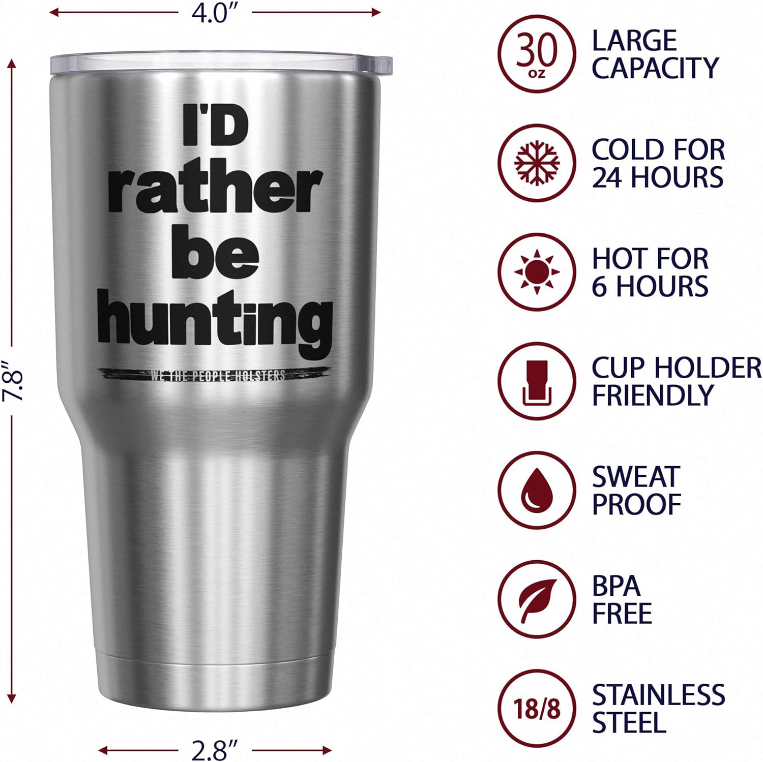 We The People Holsters - I'd Rather Be Hunting - Hunting Travel Mug - American Flag Coffee Travel Mug - Hunter Tumbler - Double Insulated Tumbler - 30 oz