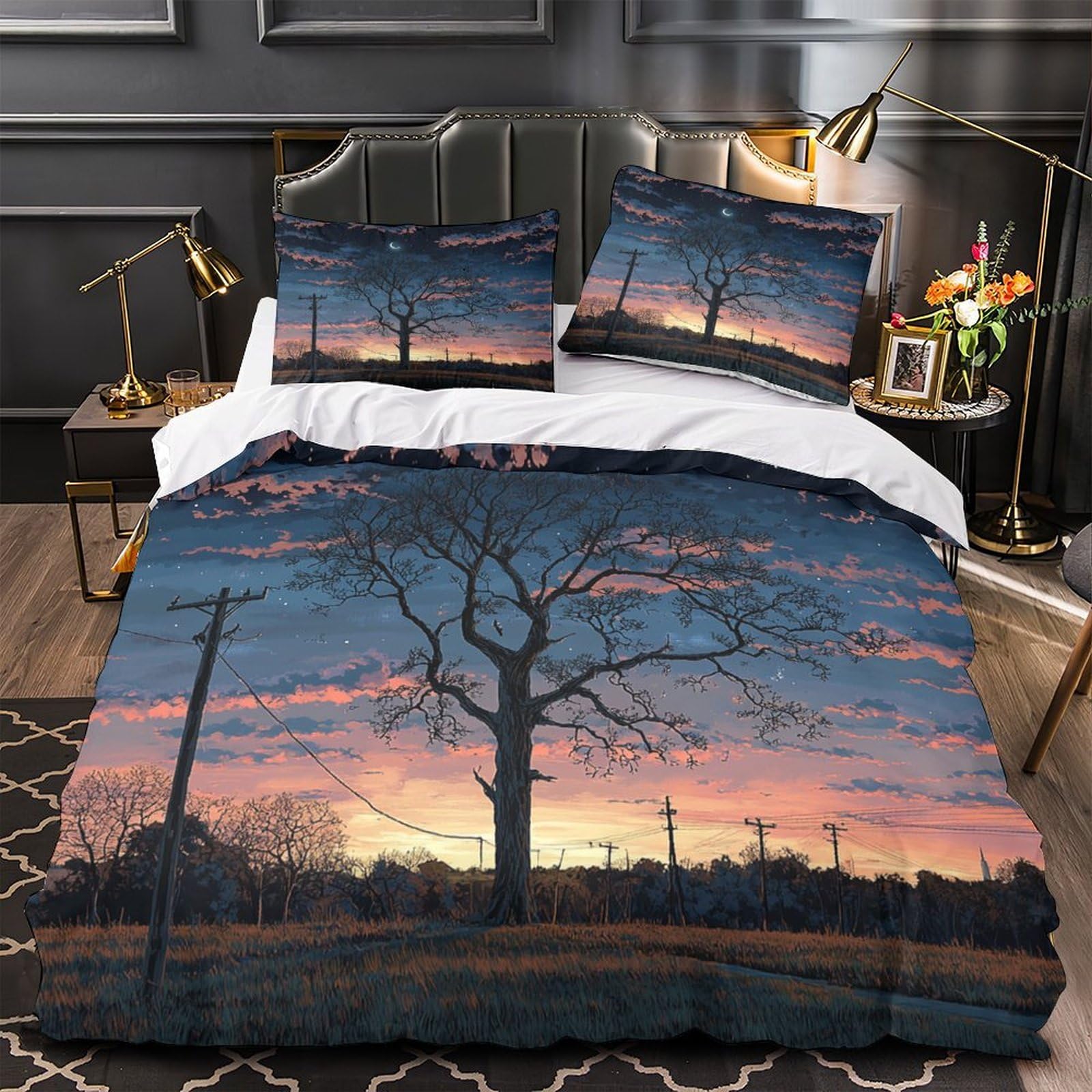 Parure de lit 3d paysage nocturne en microfibre 135x200