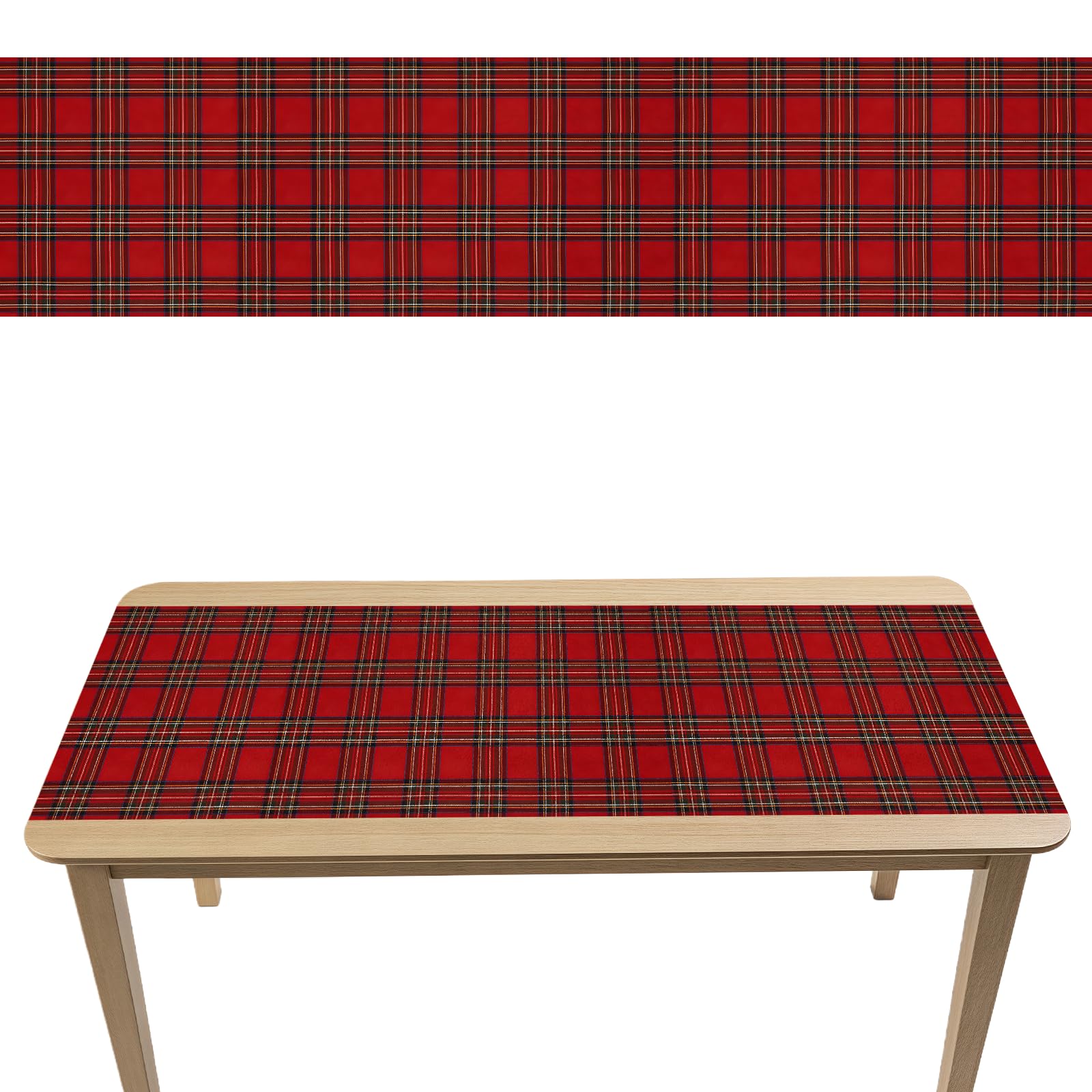 JUFYVO Christmas Tartan Table Runner Red Tartan Table Runner Winter Scottish Plaid Check Holiday Decor Xmas Winter Table Decorations for Table (33*183cm)