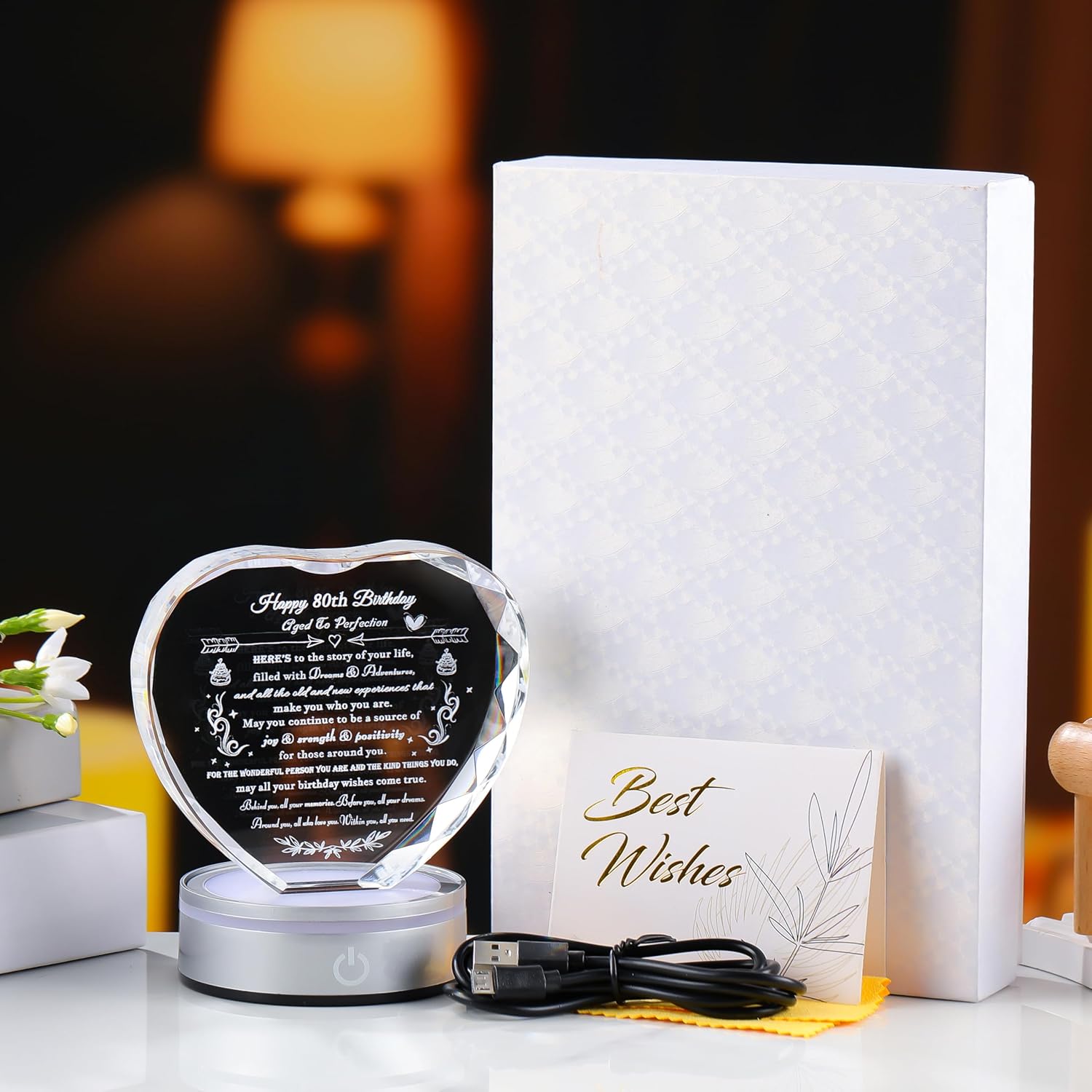 Movdyka 80th Birthday Gifts for Women Men - Personalized Crystal Heart Gifts 1946 80 Year Old Birthday Present for Her Him - Happy 80th Birthday Gifts Ideas for Mom Dad Unique - Image 6