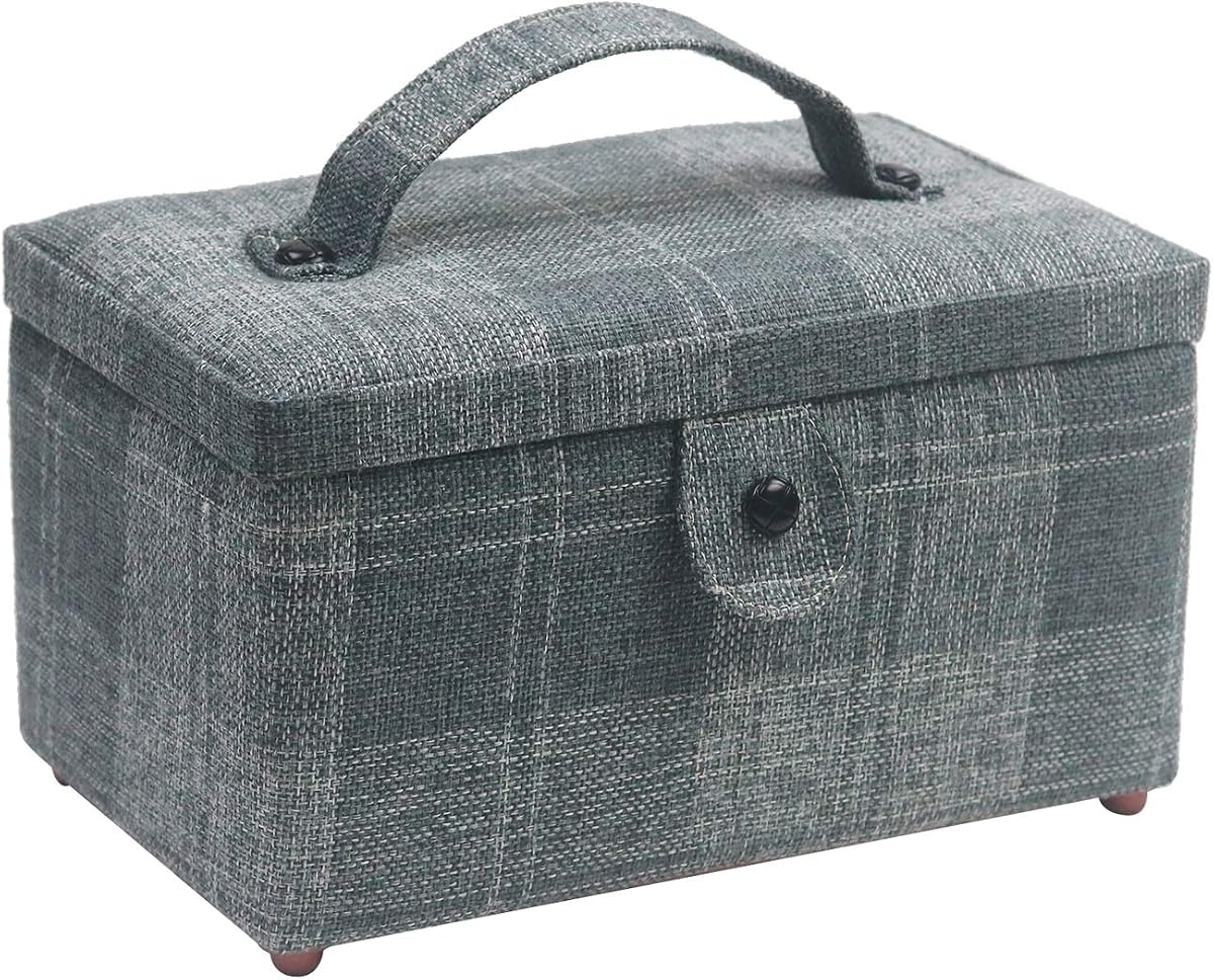 Sewing Basket - Sewing Supplies Organizer Sewing Kit Storage Container - Ideal for Needles, Thread, Scissor, Tape Measure, Thimbles and Other Sewing Accessories (Gray/Blue)
