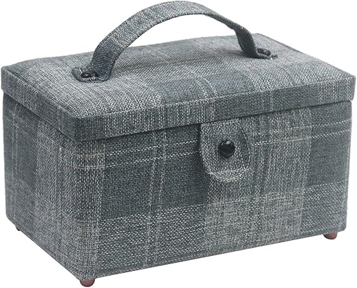 Sewing Basket - Sewing Supplies Organizer Sewing Kit Storage Container - Ideal for Needles, Thread, Scissor, Tape Measure, Thimbles and Other Sewing Accessories (Gray/Blue)