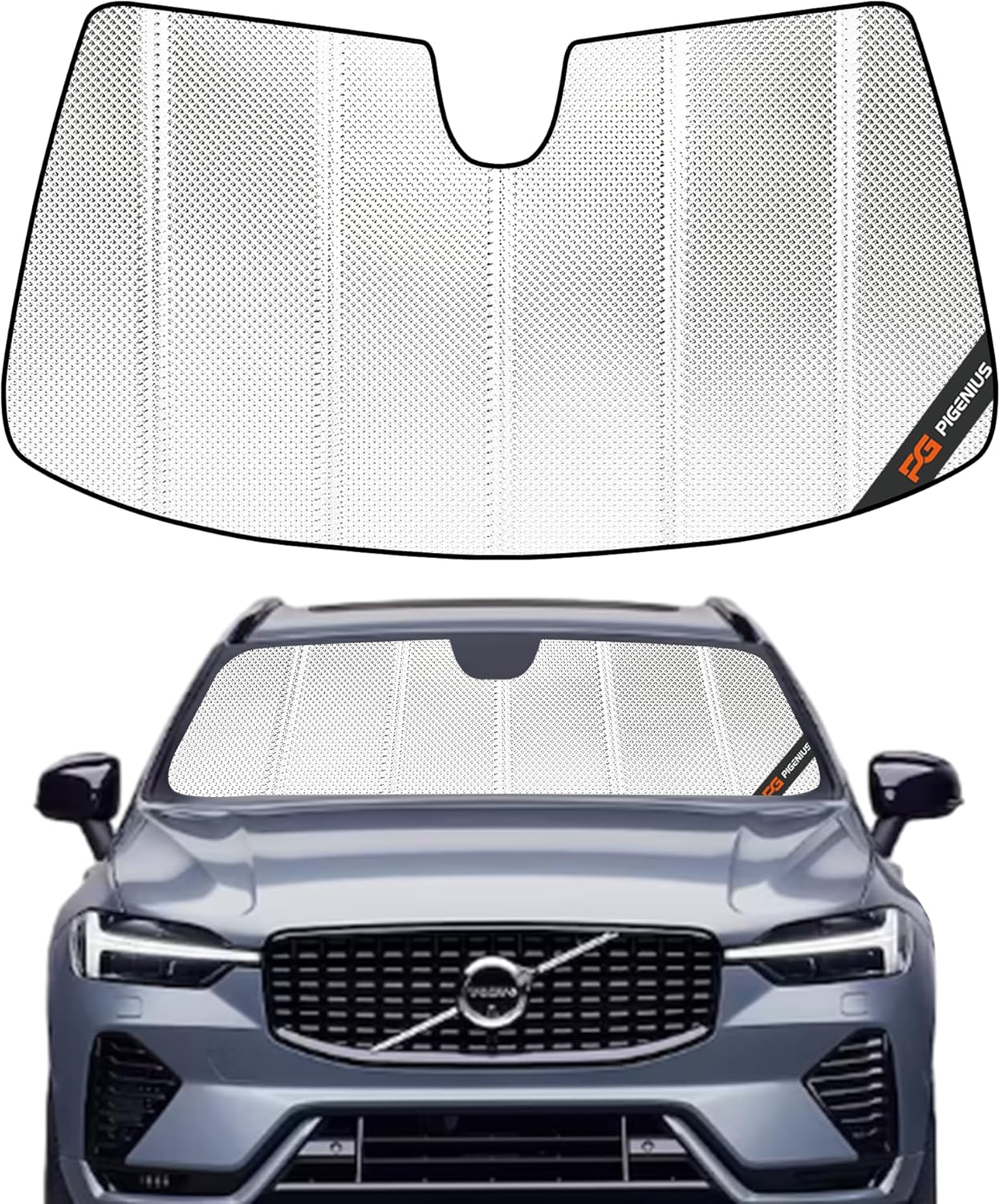 Windshield Sun Shade for Volvo XC60 2018-2026. Reflective Aluminum Film Front Window Sunshade - BLAZBLOCK 2018-2026 Volvo XC60 Shiny Silver (Classic)