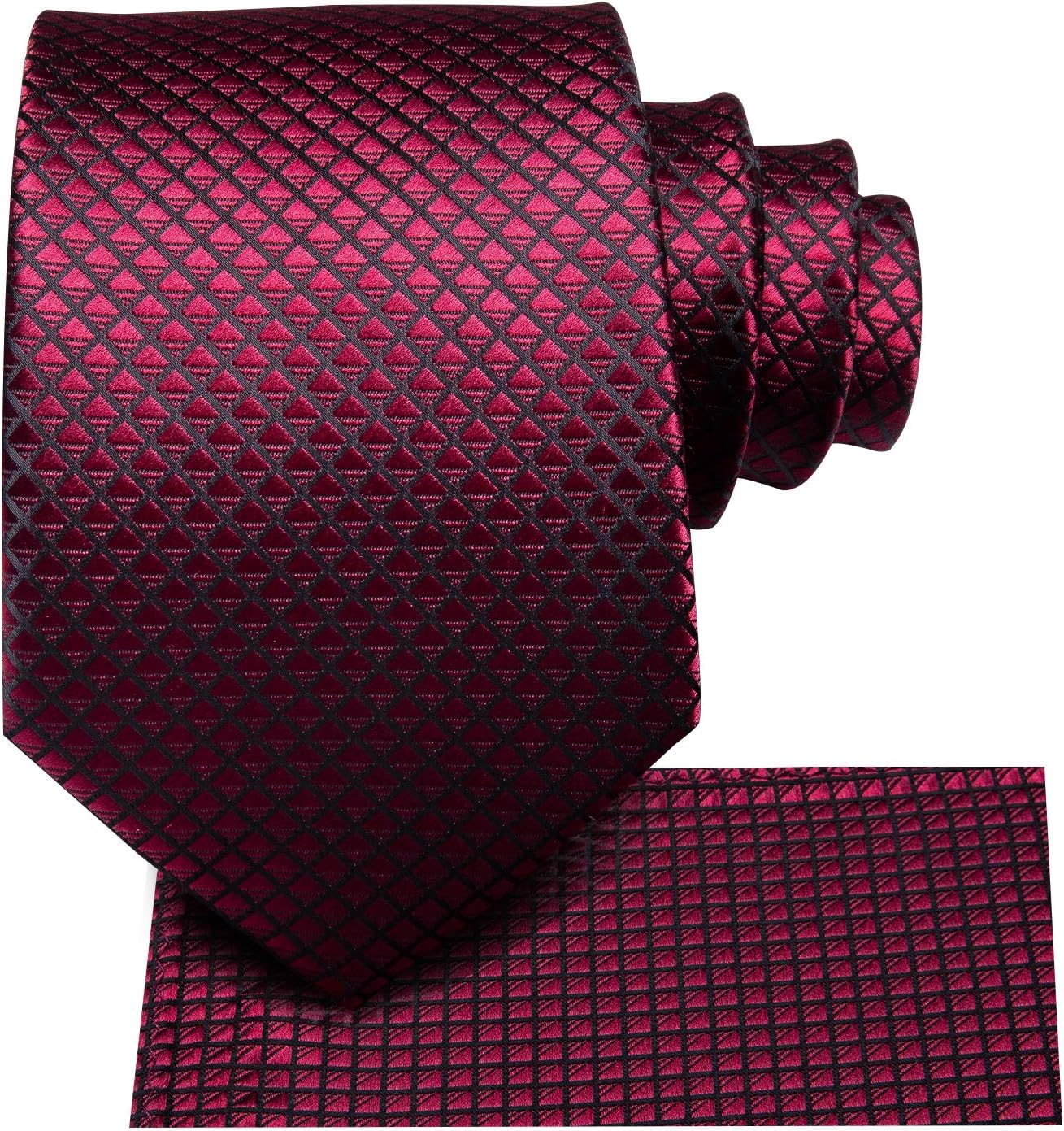 Hi-Tie Mens Plaid Ties Classic Paisley Necktie with Handkerchief Cufflinks Set Business Stripe Tie - Image 2