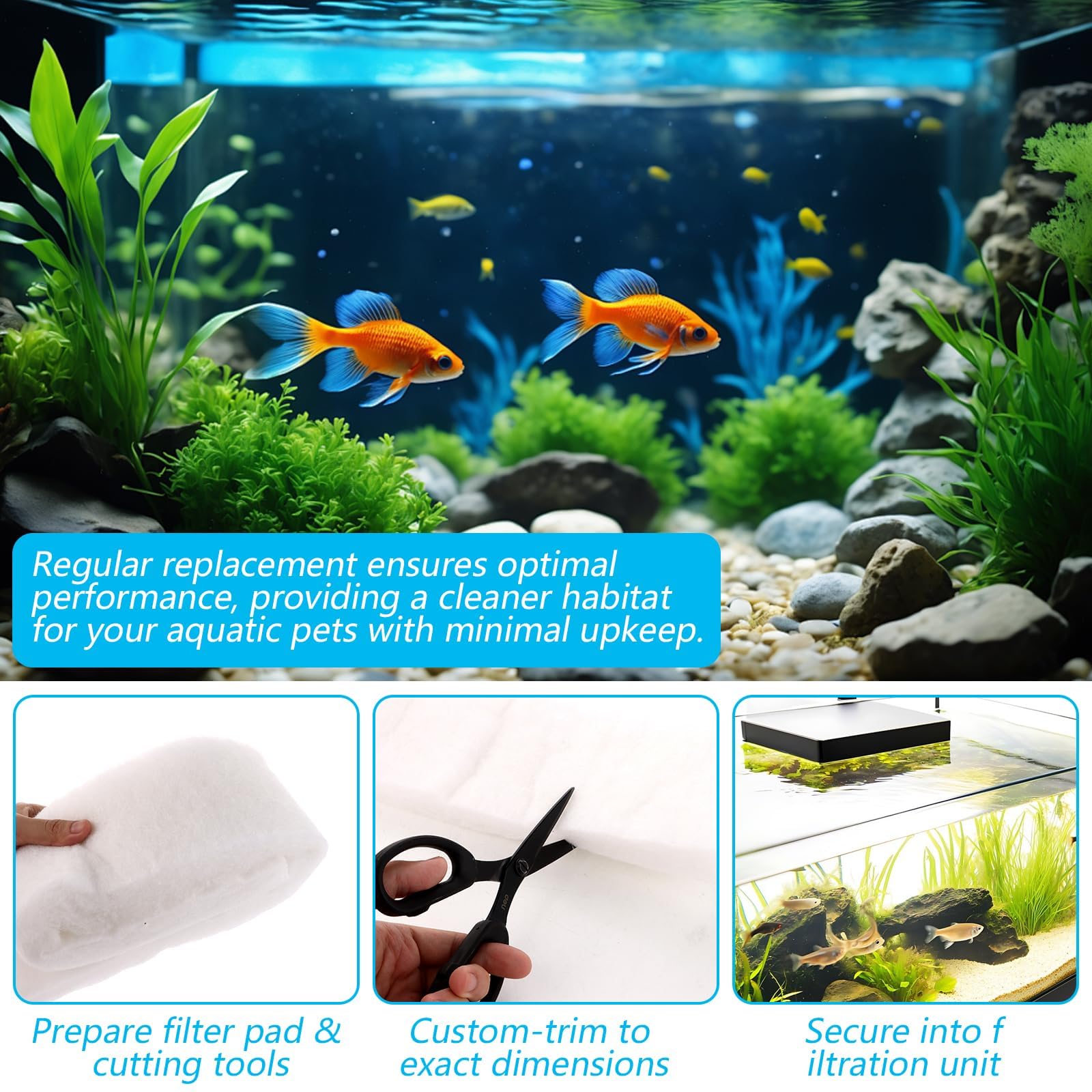 YAYODS 2X 200cm (4 Meter) Aquarium Filterwatte - 3cm Dicke - Hochverdichteter Filterschwamm zur mechanischen Filtration - Strukturstabiles Filtermaterial (12cm Breite) - Universell zuschneidbar