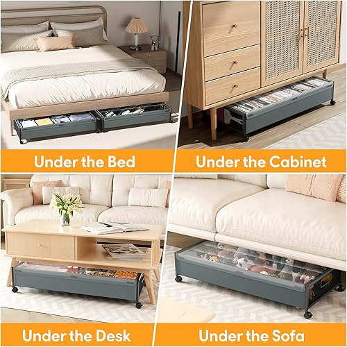 Miniatura 7 de Contenedores de almacenamiento debajo de la cama con ruedas, paquete de 2 contenedores de almacenamiento para zapatos debajo de la cama, organizador