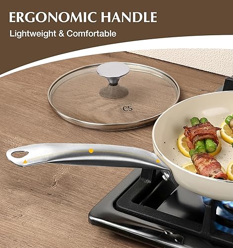 Miniatura 6 de Sartén antiadherente KOCH SYSTEME CS con tapa, sartén de 10 pulgadas antiadherente con mango de acero inoxidable de enfriamiento constante, sartén