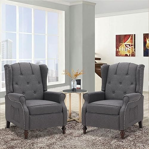 Miniatura 17 de Silla Wingback con masaje y calor, silla reclinable de tela copetuda, silla reclinable con respaldo de ala con control remoto, cojín acolchado,