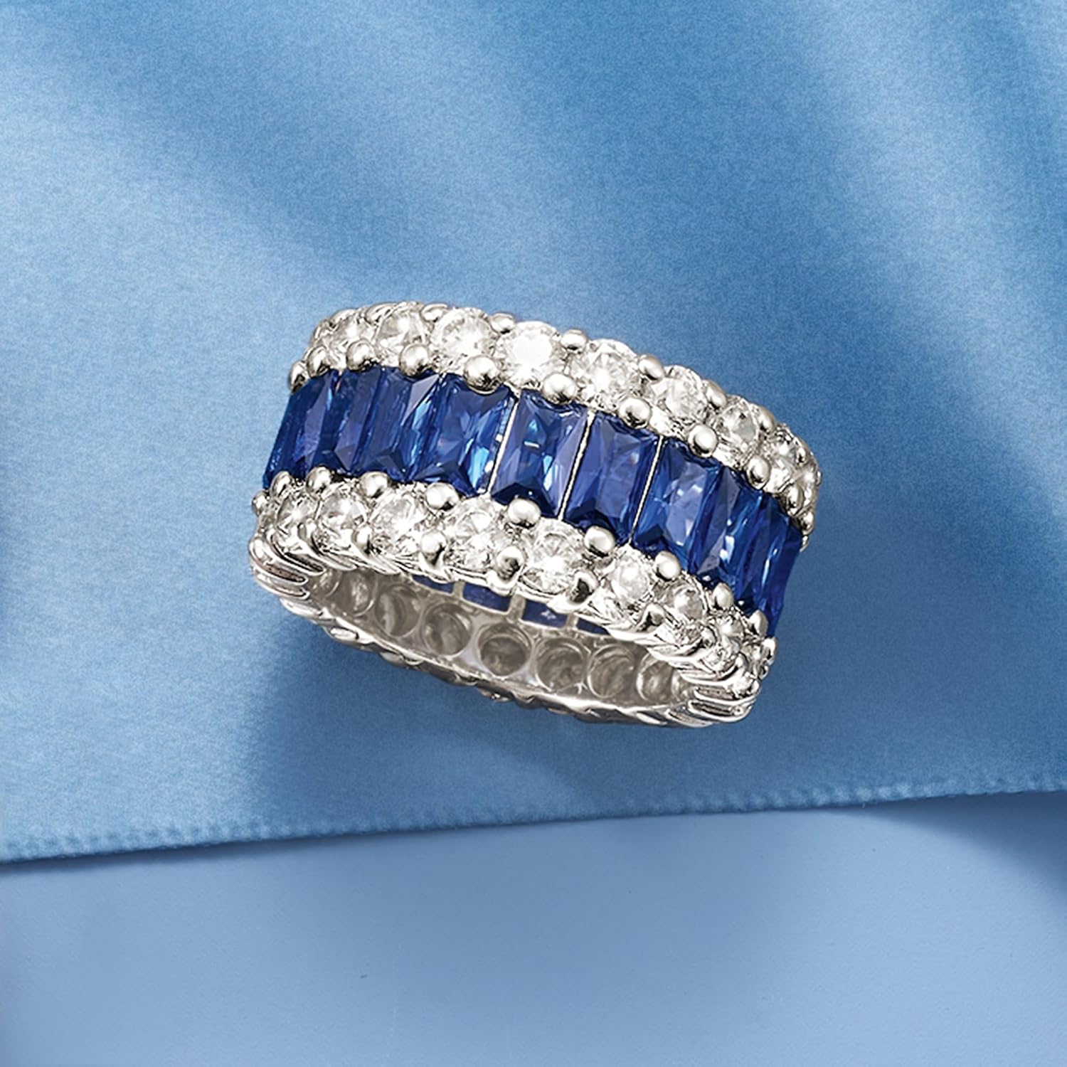 Ross-Simons 6.00 ct. t.w. Simulated Sapphire and 4.00 ct. t.w. CZ Eternity Band in Sterling Silver