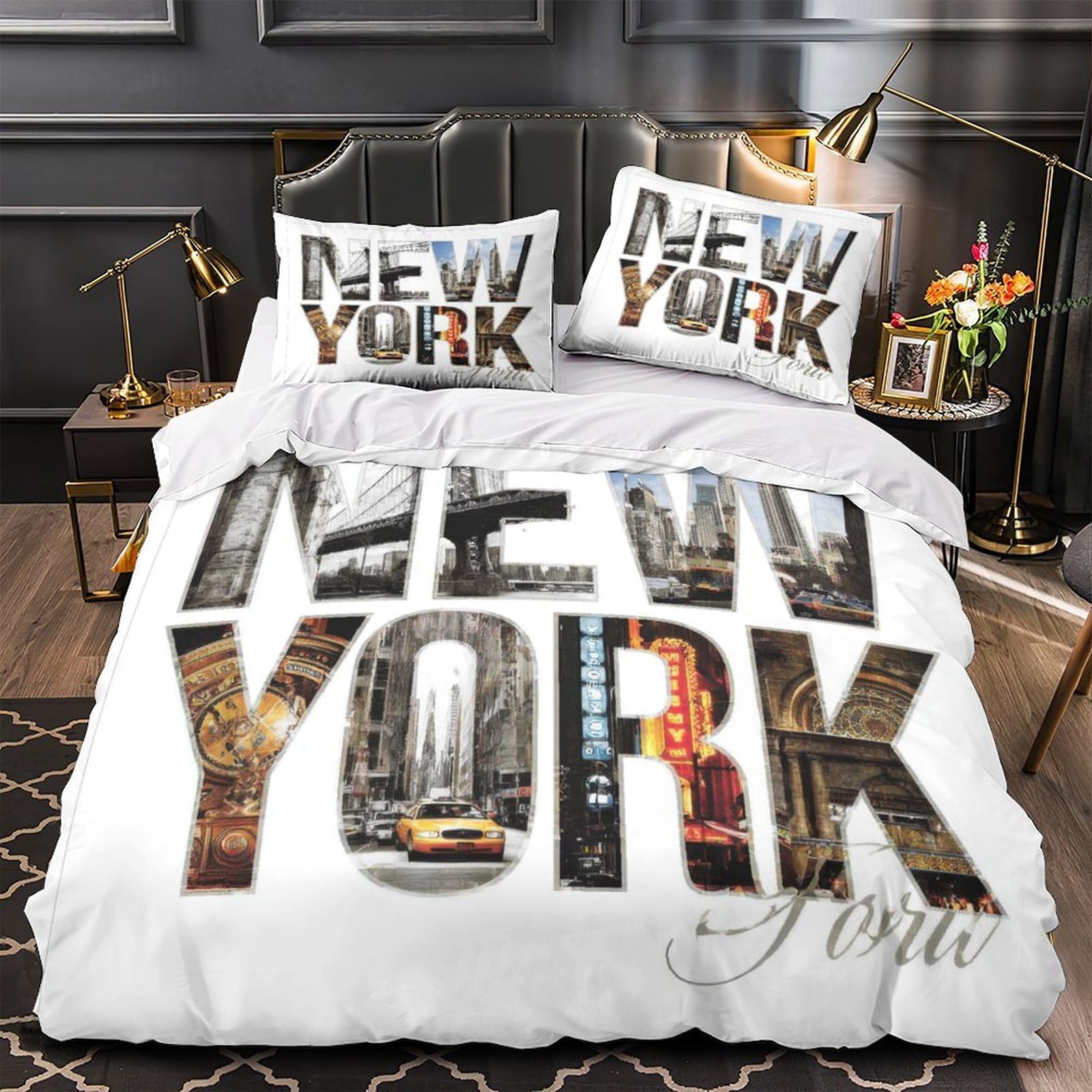 Housse de couette New York 135x200 microfibre pour lit simple
