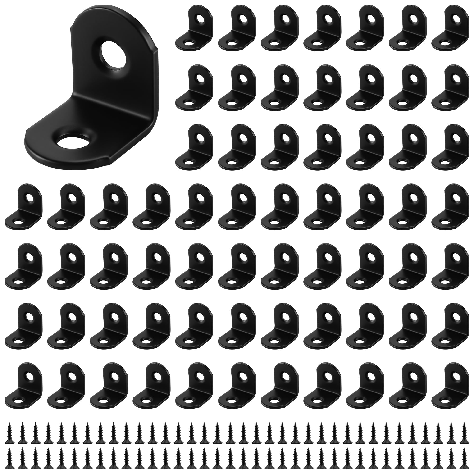 JOIKIT 60 PCS Black Stainless Steel L Bracket, 20 x 20mm Right Angle Corner Braces for Wood Furniture and Shelves