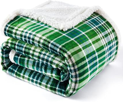 Sherpa Plaid Throw Blanket60" X 70", Plaid Green, Fuzzy Fluffy Cozy Soft Blanket, Fleece Flannel Plush Twin Size Microfiber Blanket for Couch Bed Sofa