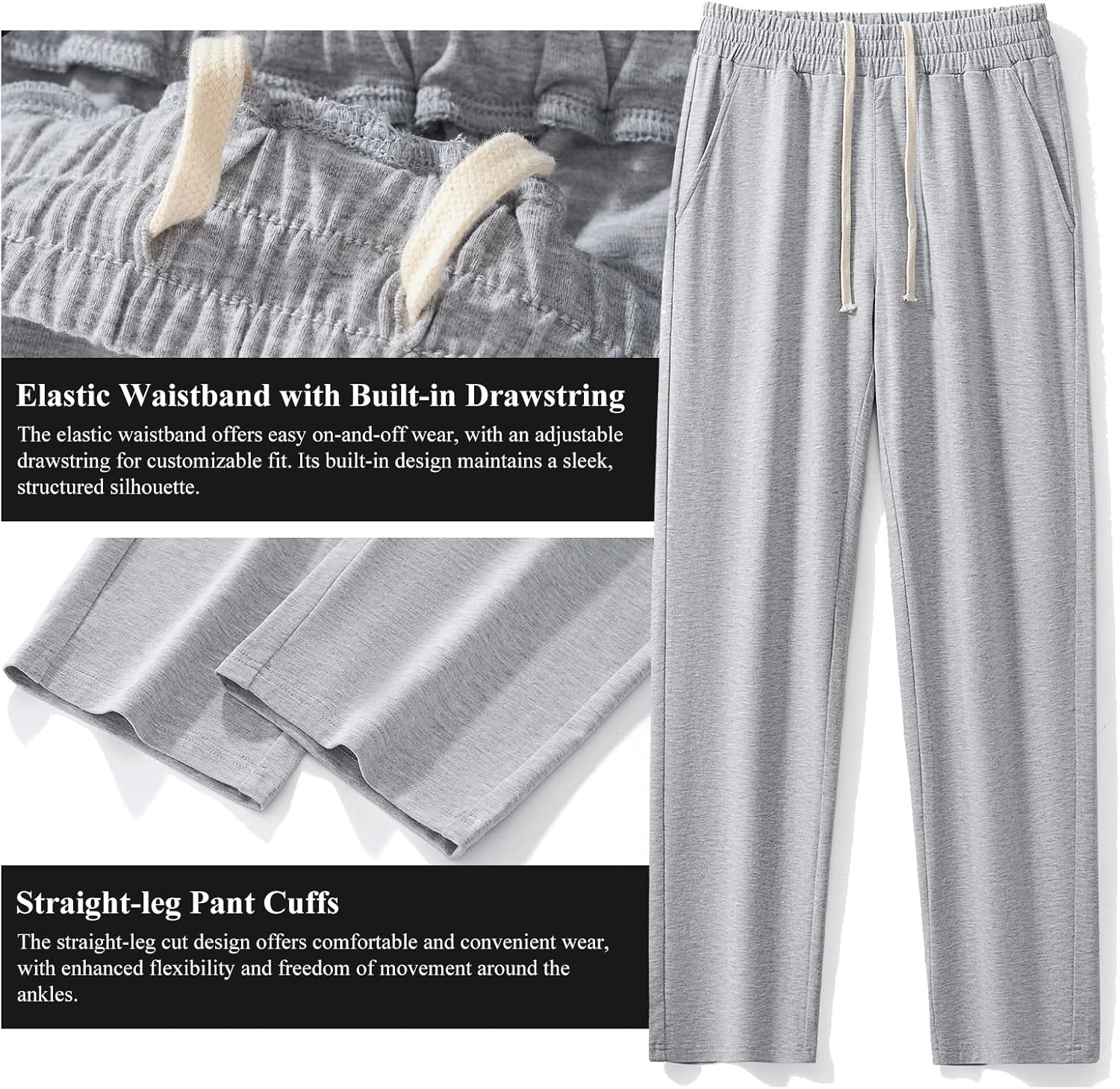 AIMPACT Mens Pajama Bottoms Cotton Soft Sleep Pants with Pockets Straight-leg Loungewear Pj Pants