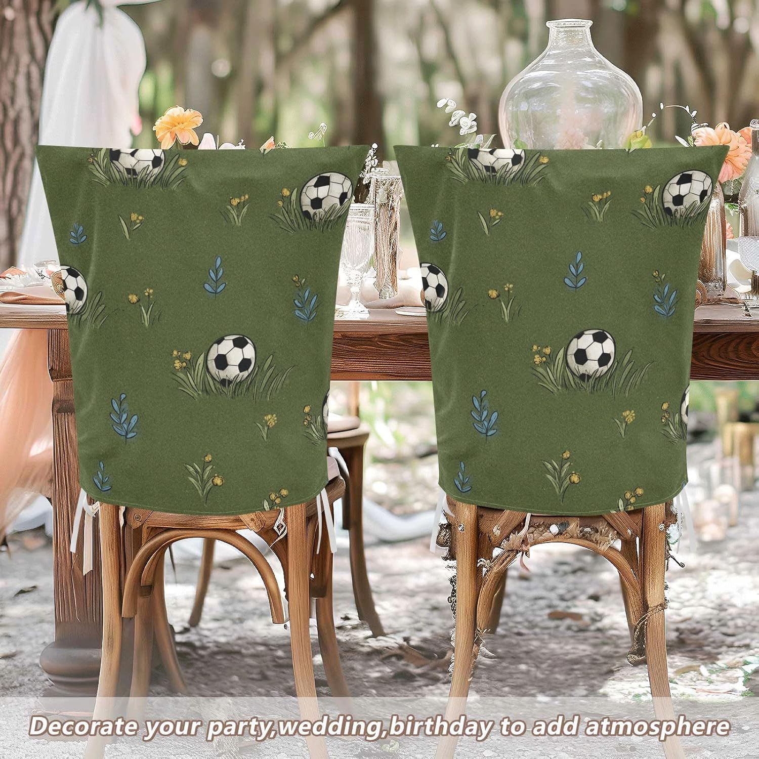 ALAZA Vintage Soccer Balls Green Chair Back Cover Set of 6, Washable Reusable Removable Chair Slipcovers Decorative Chair Cover for Home Kitchen Wedding Party